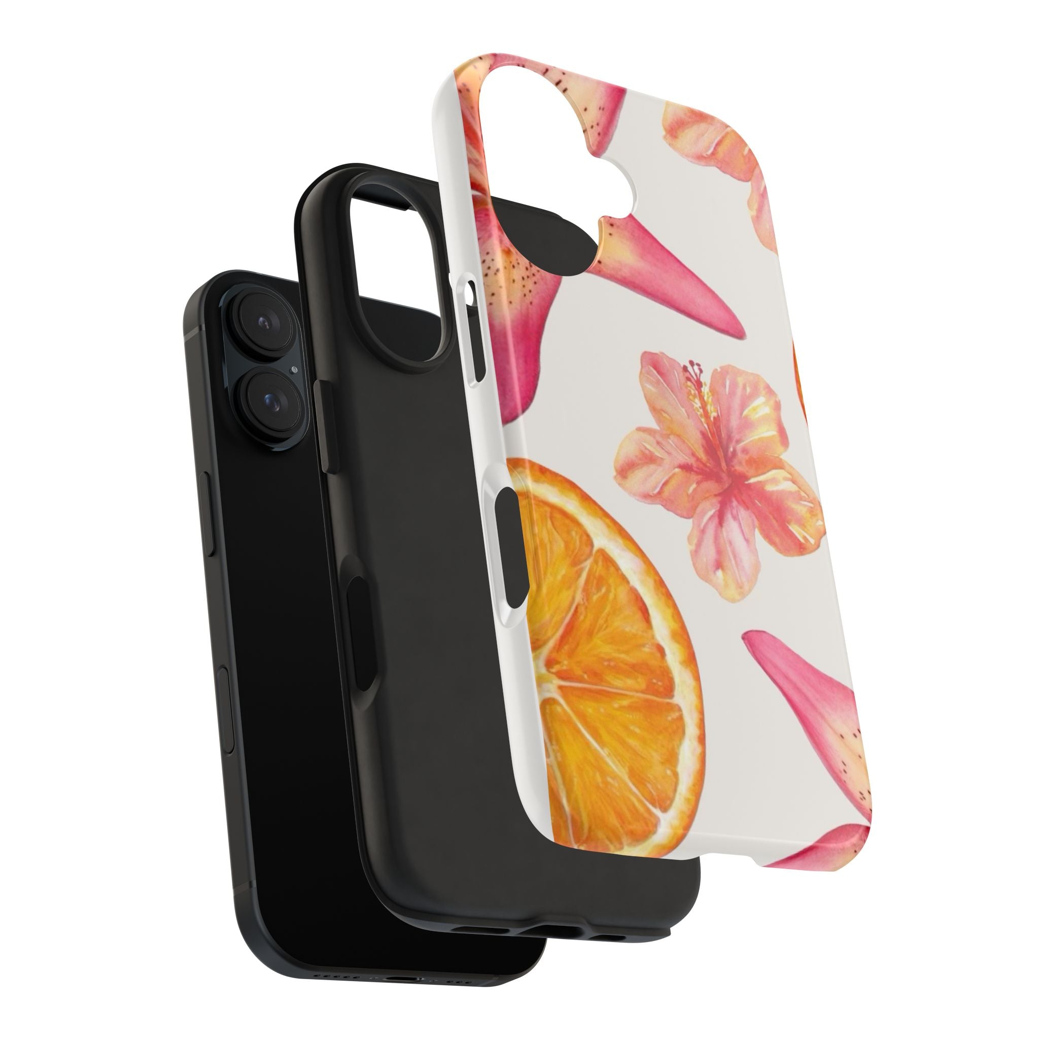 Tough Phone Case — Tropical Citrus & Pink Hibiscus Design