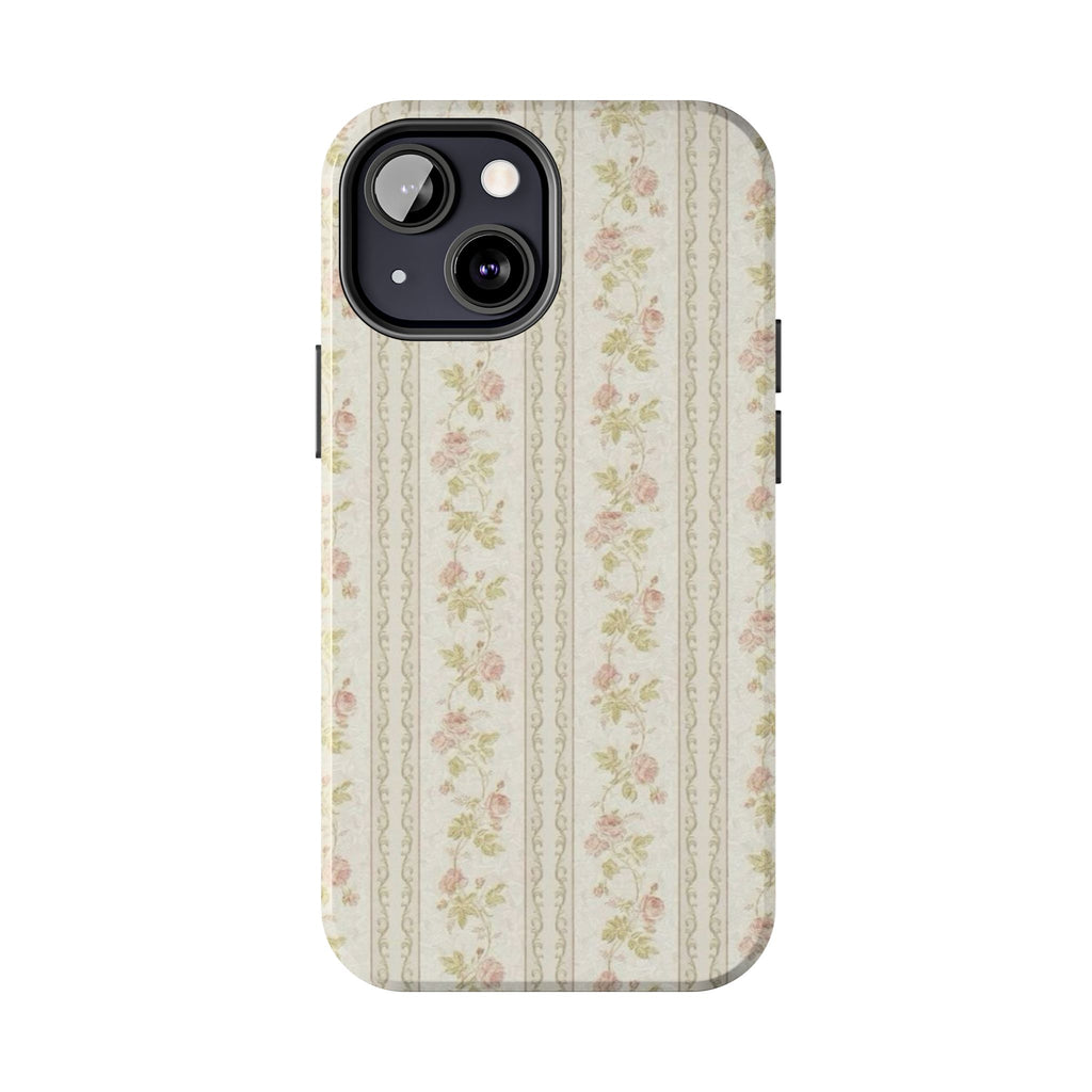 Vintage Floral Stripe Tough Phone Case — Shabby Chic Rose Protection