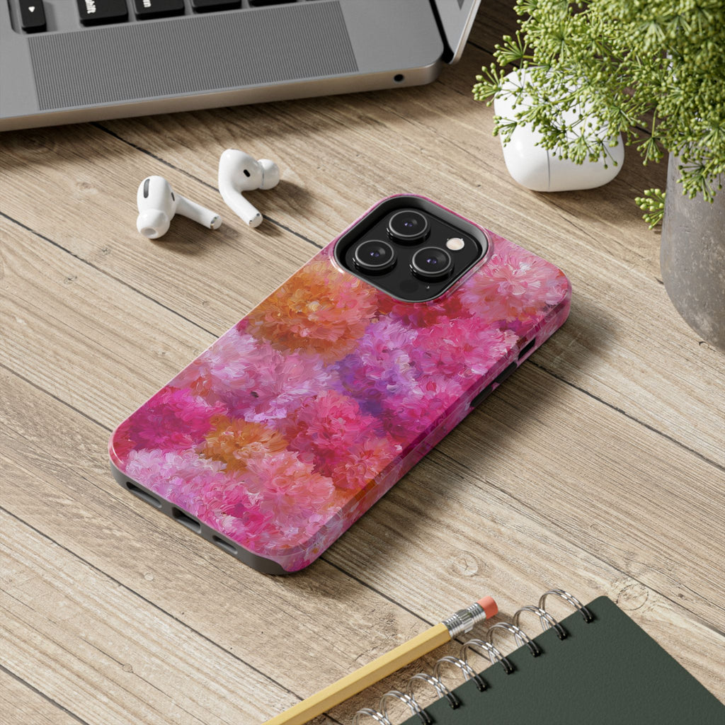 Floral Burst Tough Phone Case — Pink Watercolor Peony Protective Cover