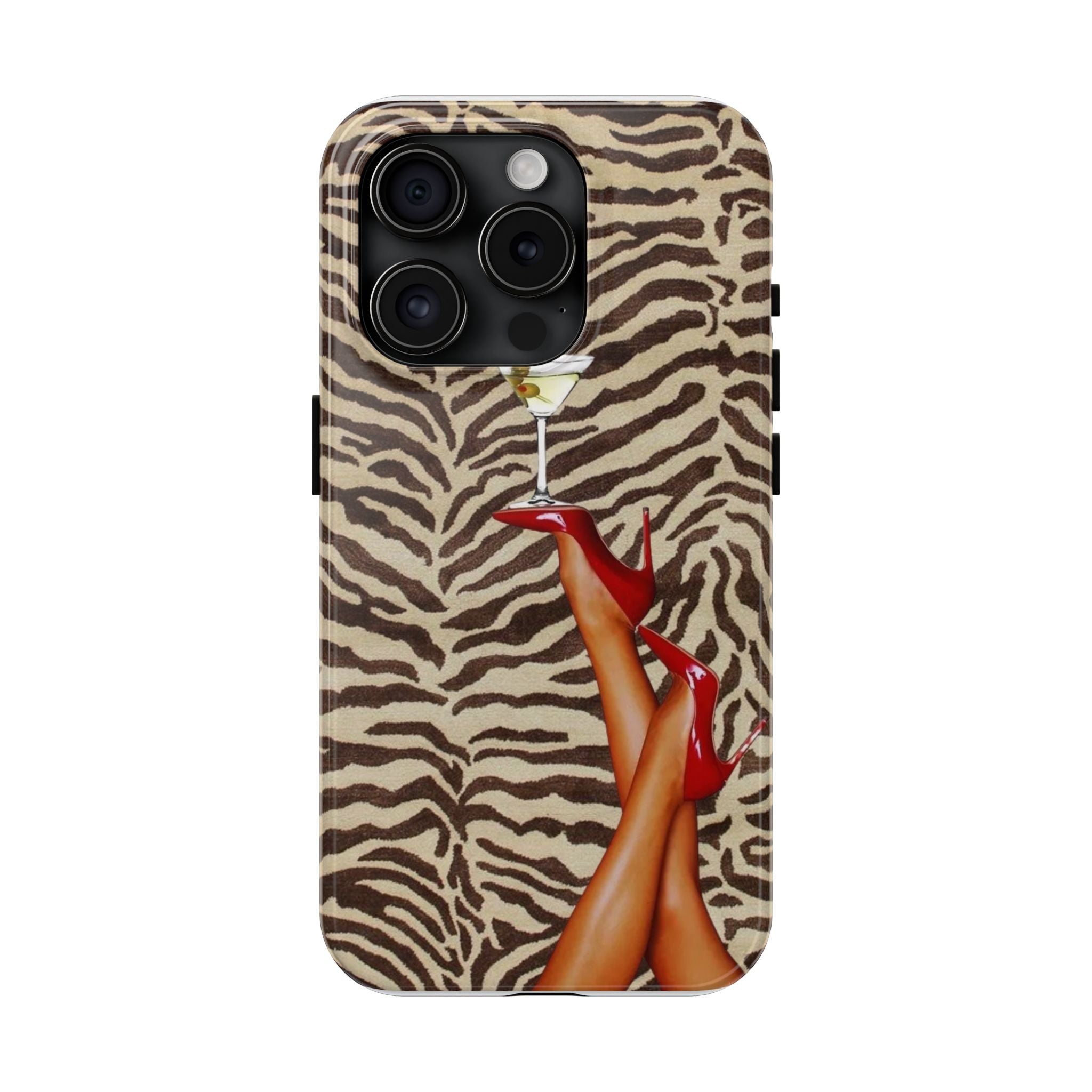 Zebra Glam Tough Phone Case — Martini & Red Heels Retro Style