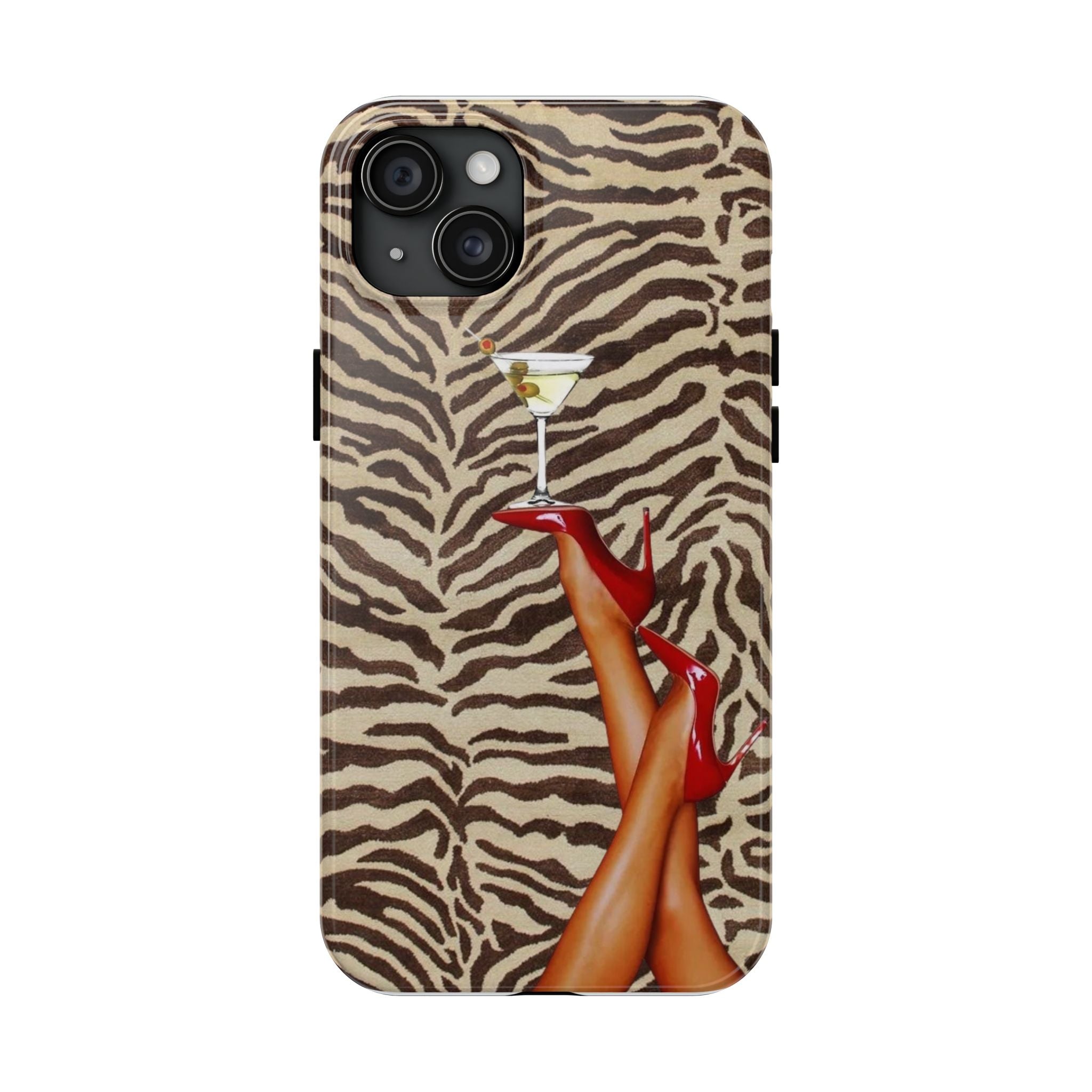 Zebra Glam Tough Phone Case — Martini & Red Heels Retro Style