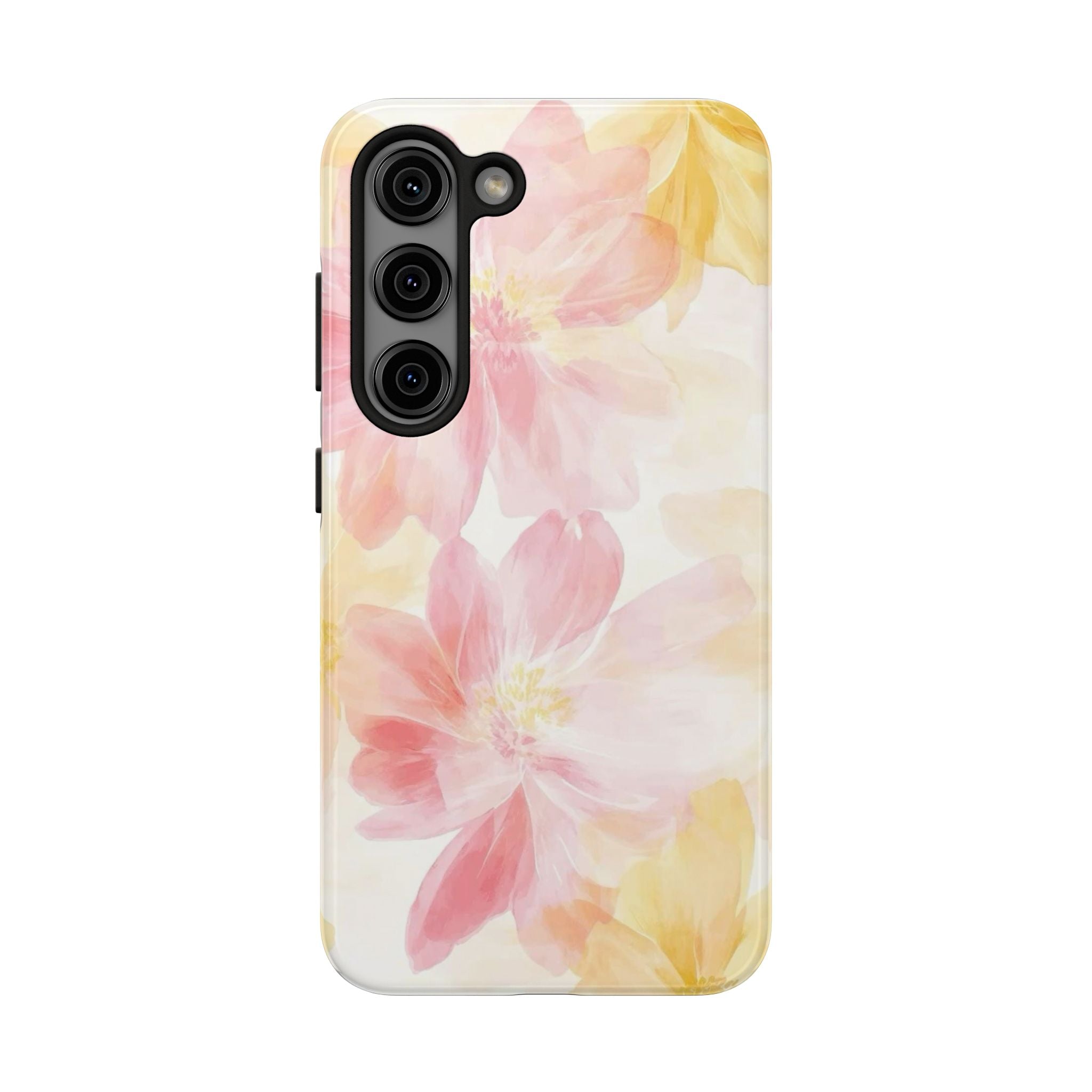 Floral Watercolor Tough Phone Case — Pink & Yellow Bloom Protective Cover