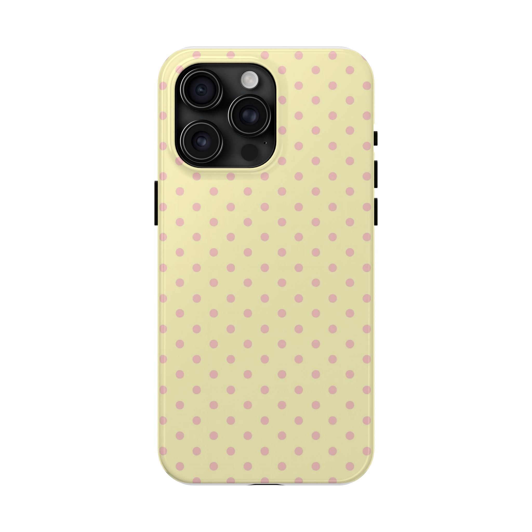 Pink Polka Dot Tough Phone Case — Pastel Yellow Protective iPhone Cover