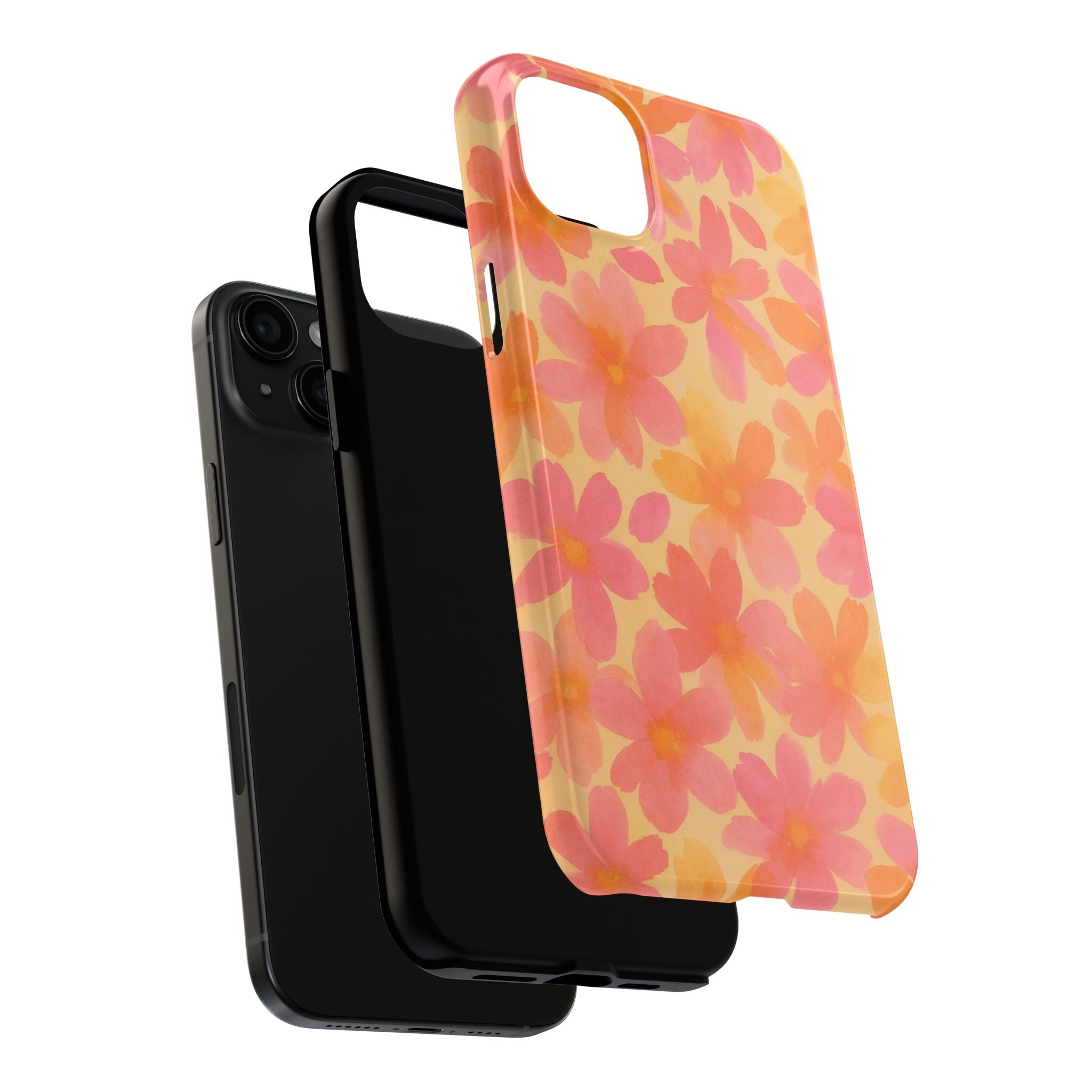 Floral Watercolor Tough Phone Case — Pink & Orange Bloom Protective Cover