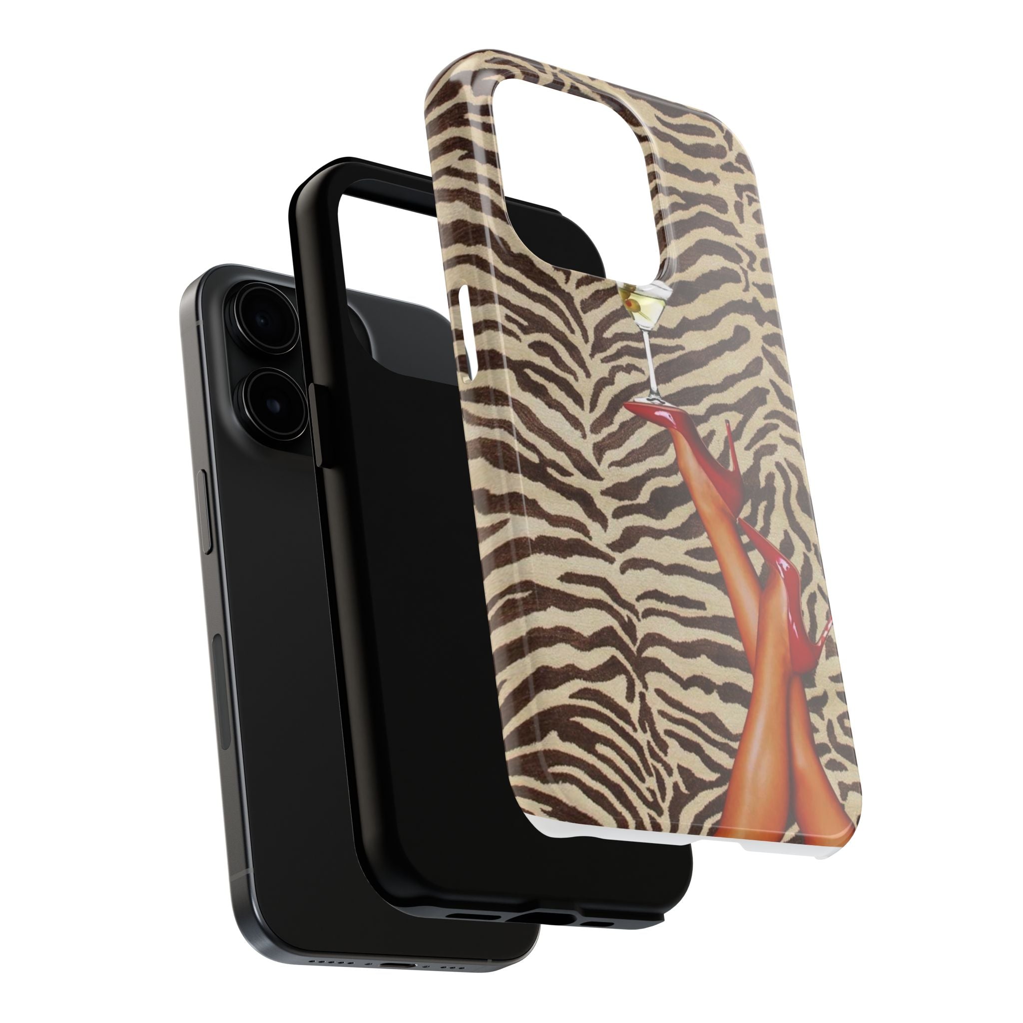 Zebra Glam Tough Phone Case — Martini & Red Heels Retro Style