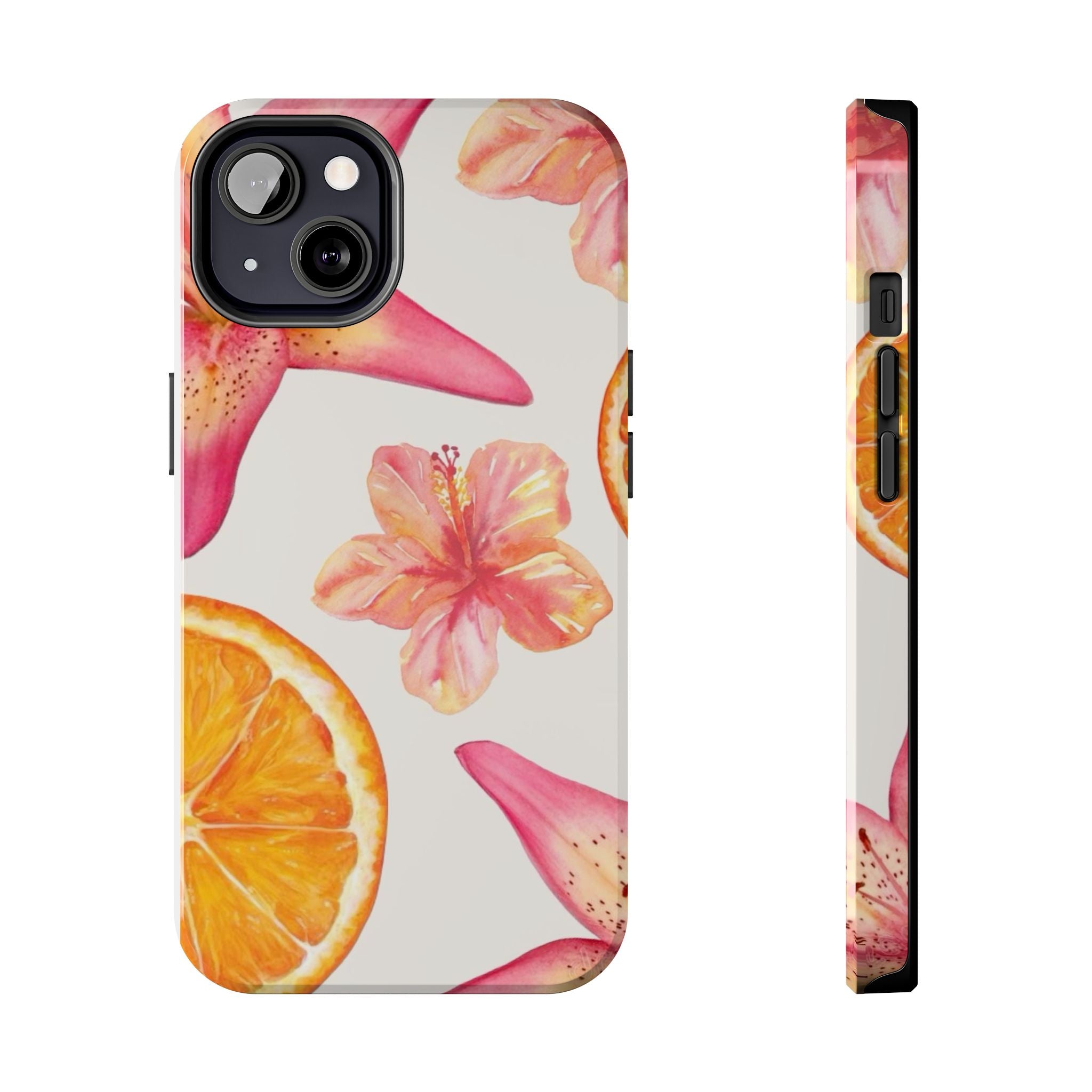 Tough Phone Case — Tropical Citrus & Pink Hibiscus Design