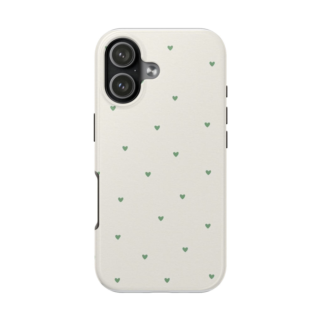 Minimal Green Heart Tough Phone Case — Protective Cute Patterned iPhone Case