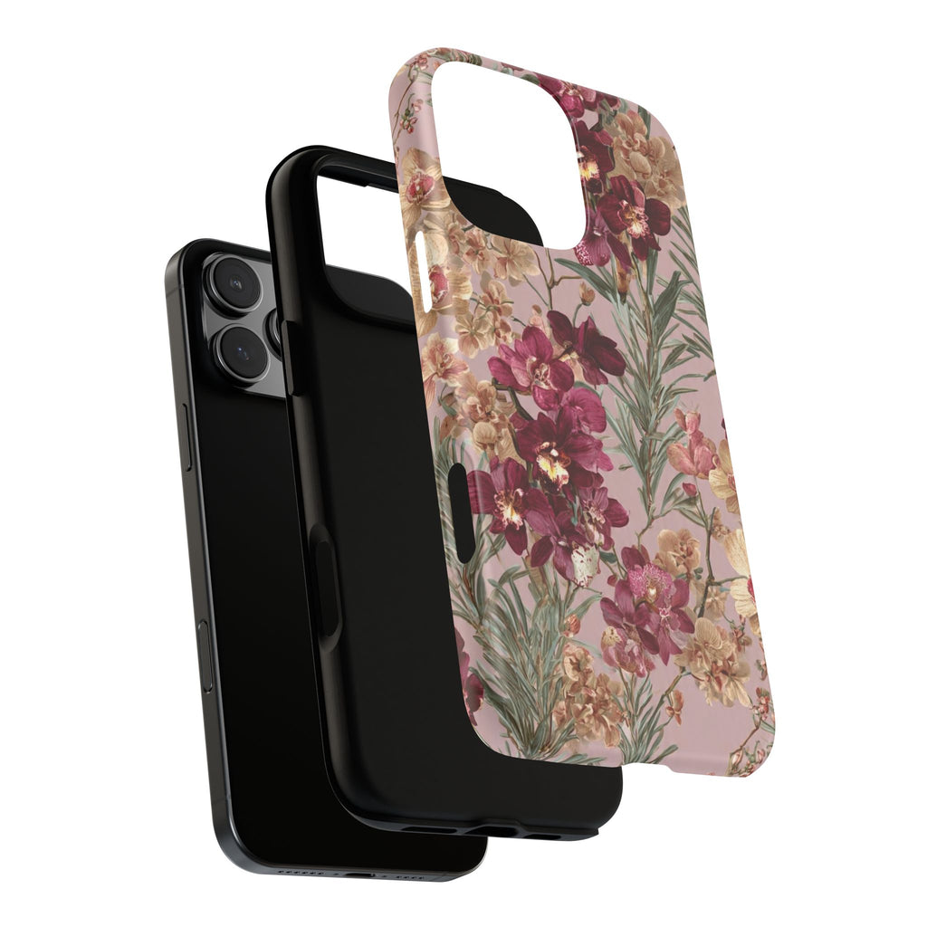 Floral Orchid Tough Phone Case — Vintage Pink Burgundy Protection