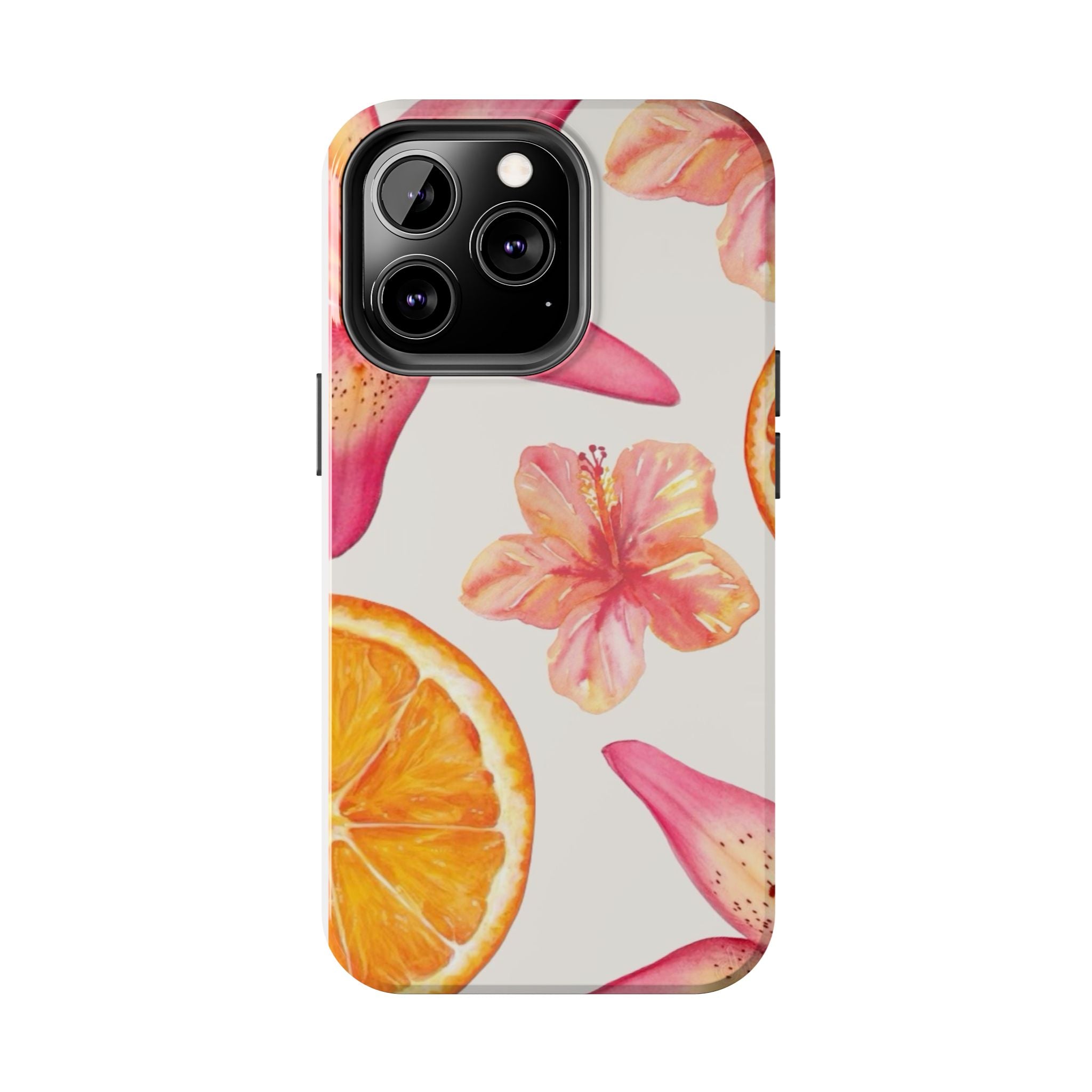 Tough Phone Case — Tropical Citrus & Pink Hibiscus Design