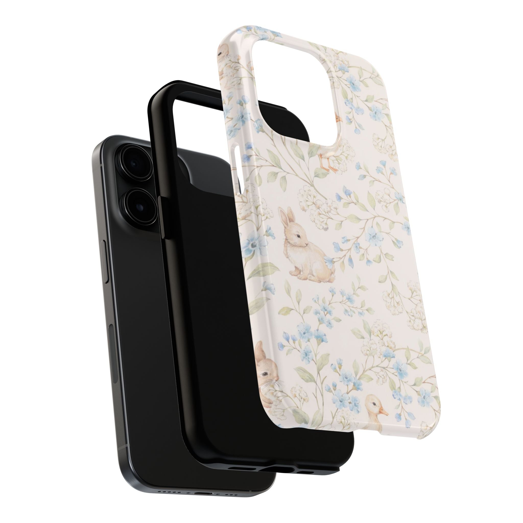 Floral Bunny Tough Phone Case — Pastel Spring Rabbit Protective Cover