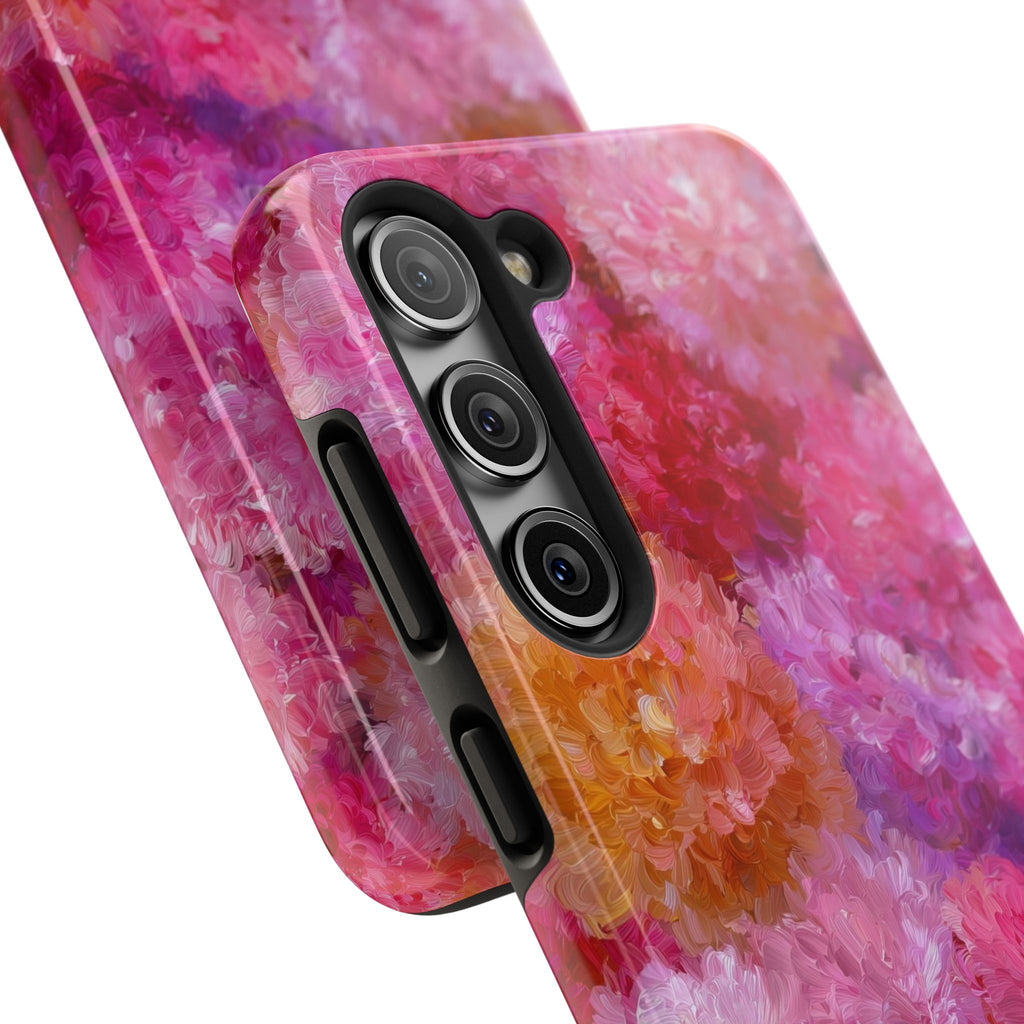 Floral Burst Tough Phone Case — Pink Watercolor Peony Protective Cover