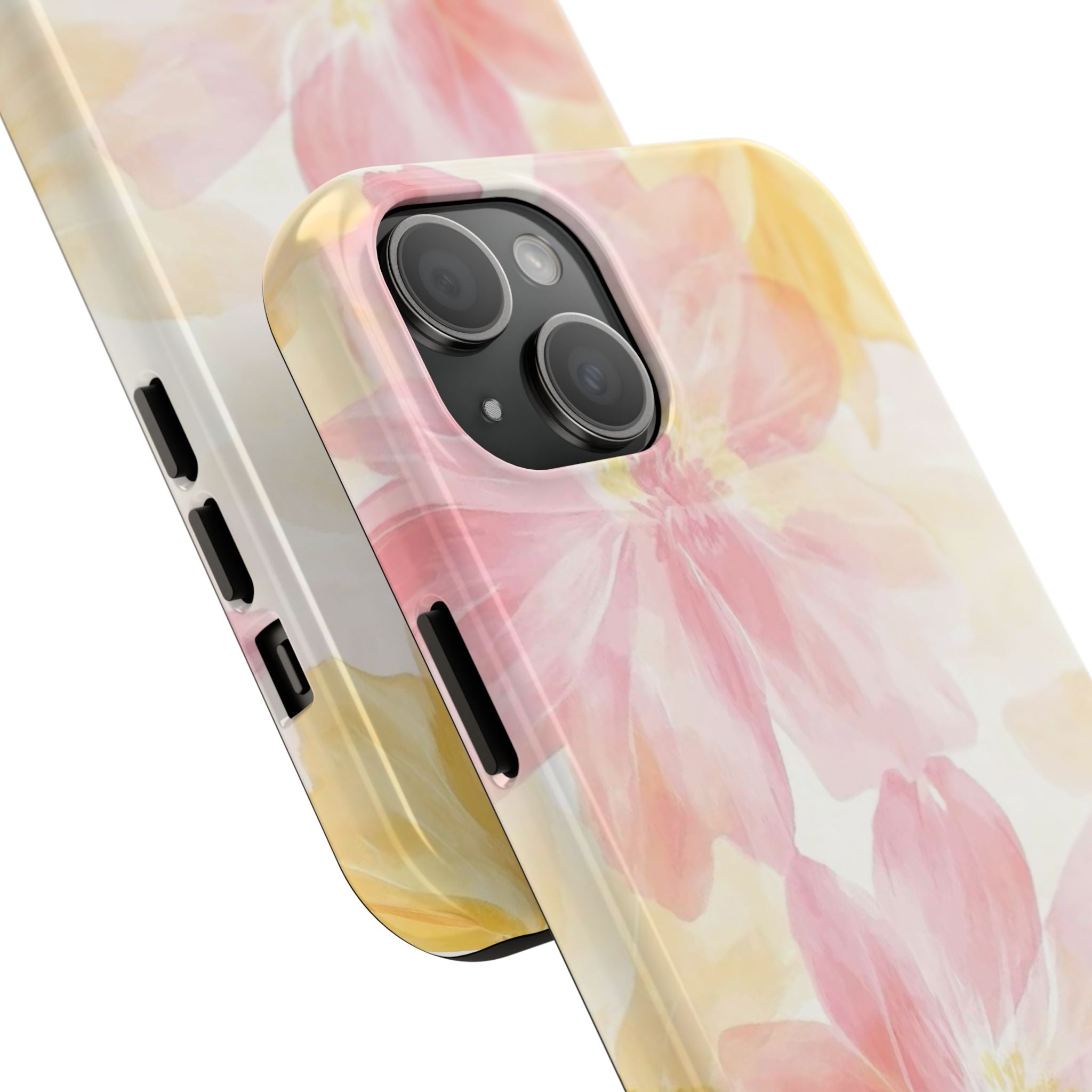Floral Watercolor Tough Phone Case — Pink & Yellow Bloom Protective Cover