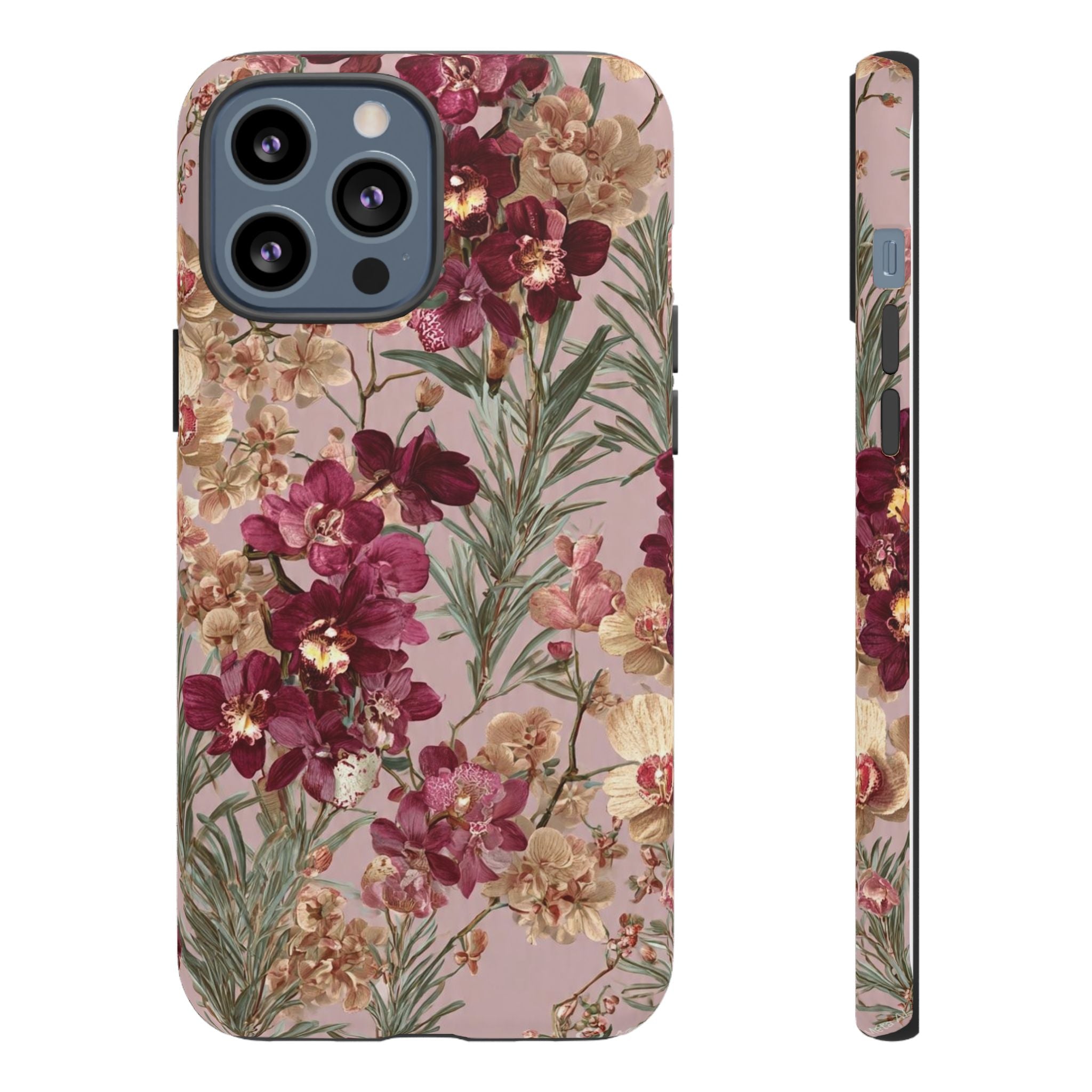 Floral Orchid Tough Phone Case — Vintage Pink Burgundy Protection