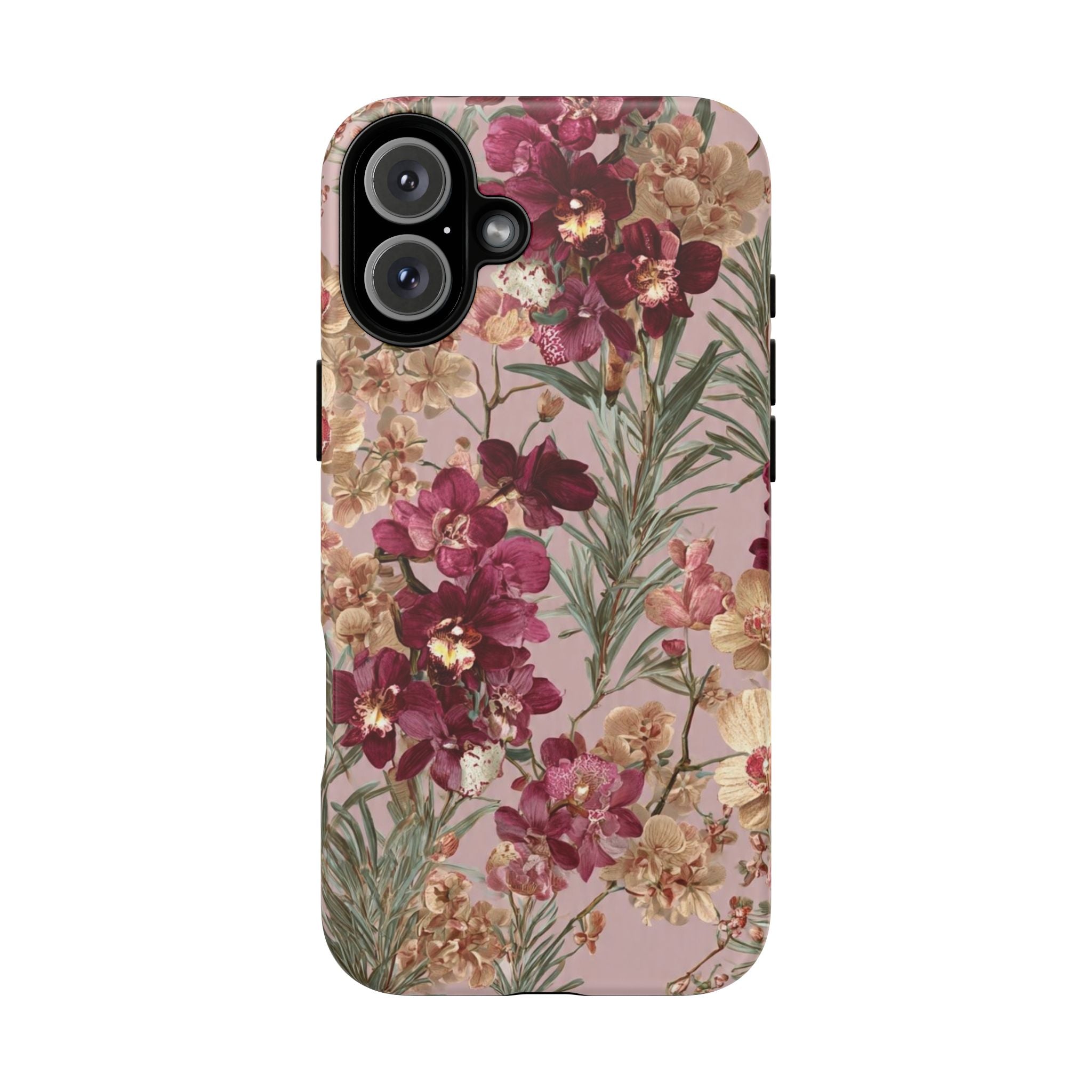 Floral Orchid Tough Phone Case — Vintage Pink Burgundy Protection