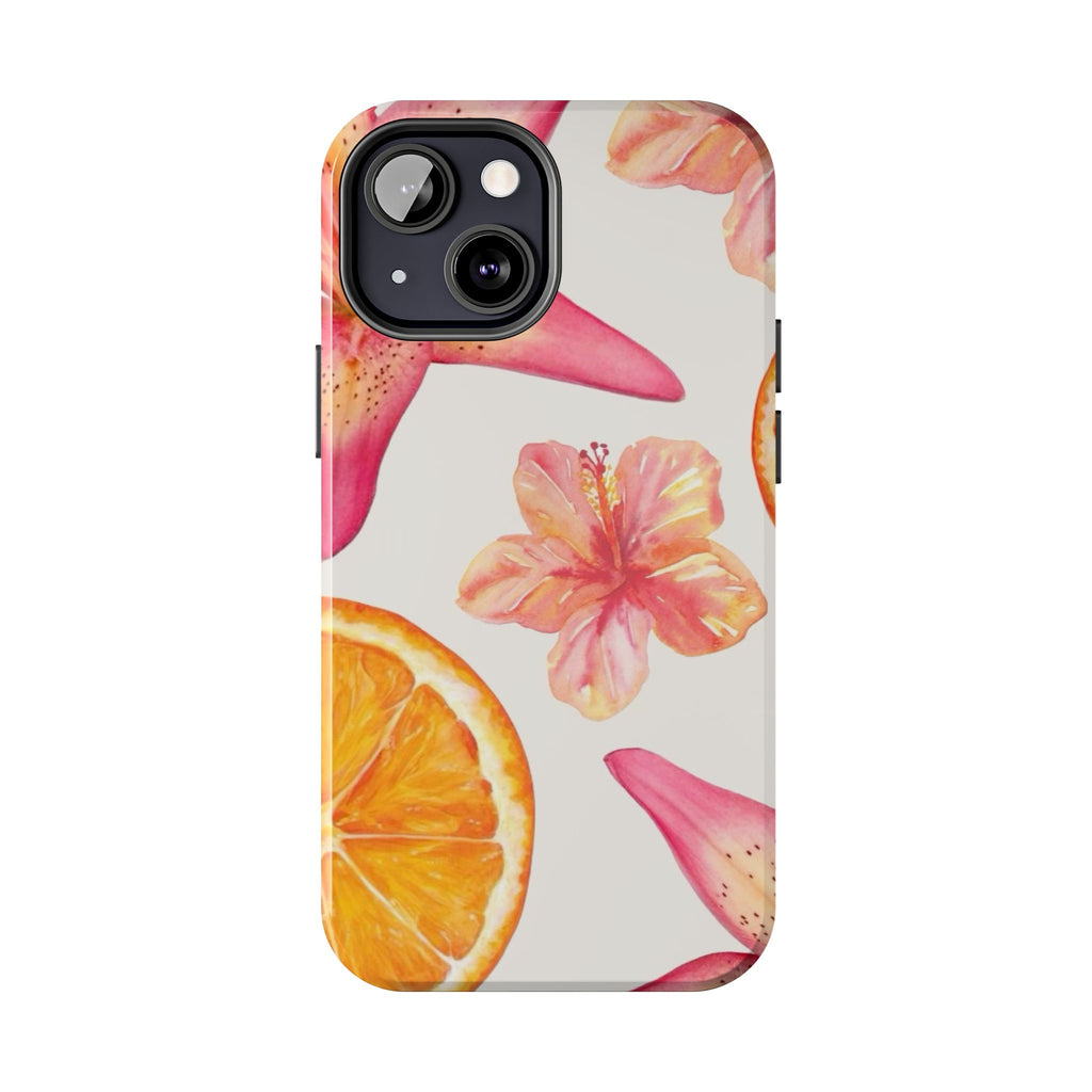 Tough Phone Case — Tropical Citrus & Pink Hibiscus Design