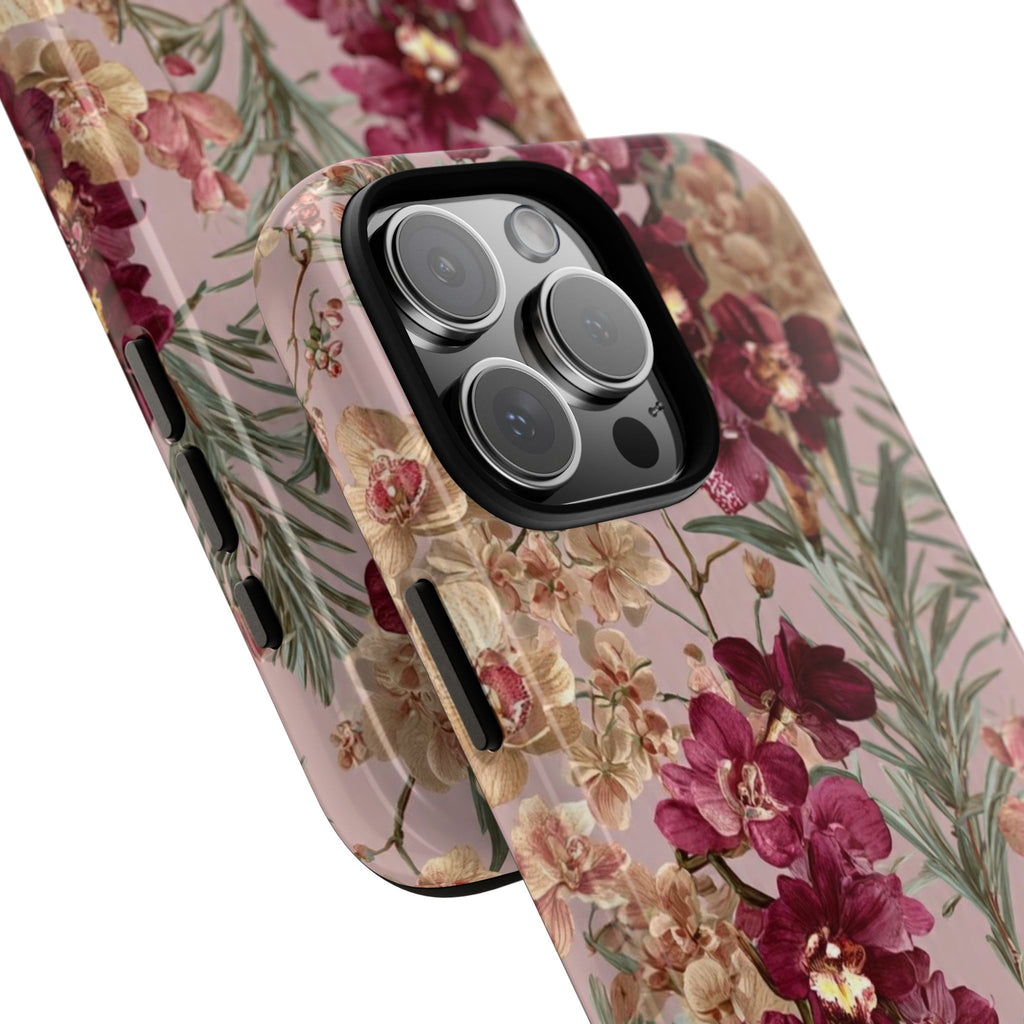Floral Orchid Tough Phone Case — Vintage Pink Burgundy Protection