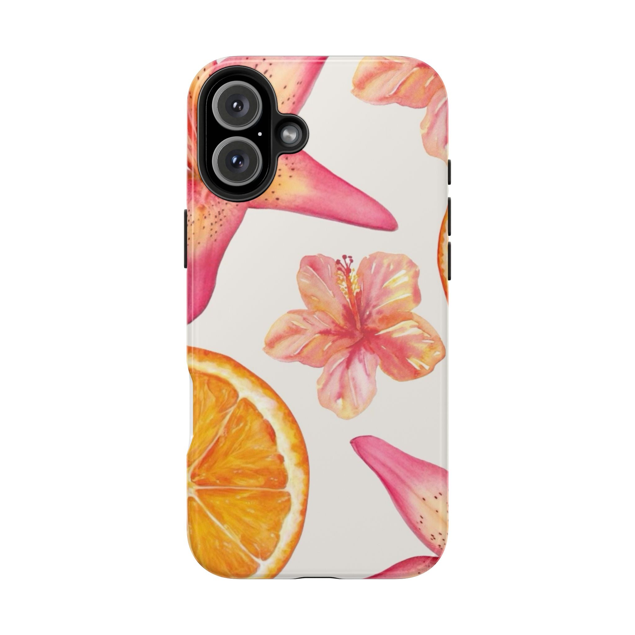 Tough Phone Case — Tropical Citrus & Pink Hibiscus Design