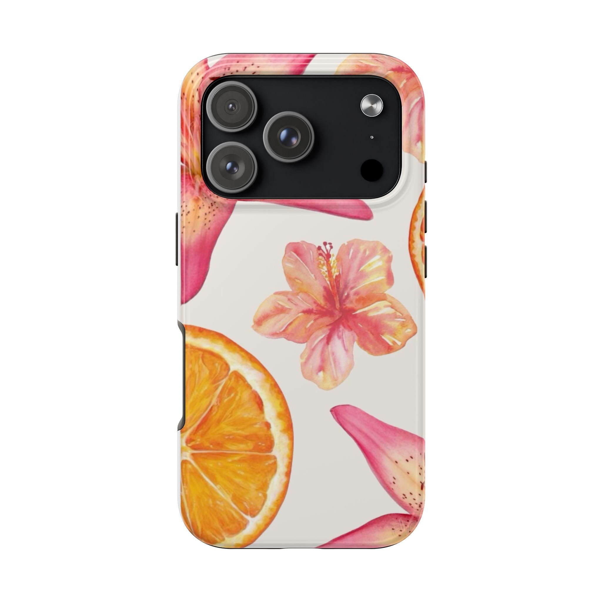 Tough Phone Case — Tropical Citrus & Pink Hibiscus Design