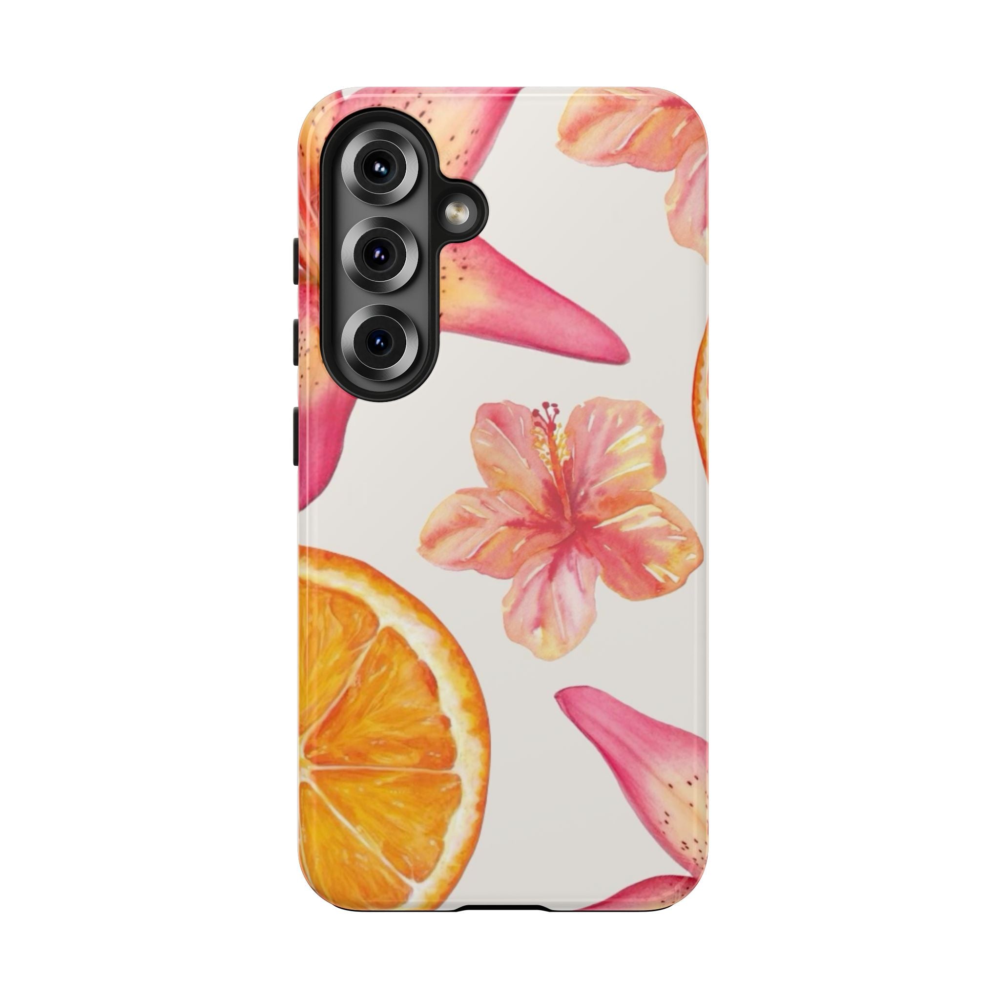 Tough Phone Case — Tropical Citrus & Pink Hibiscus Design