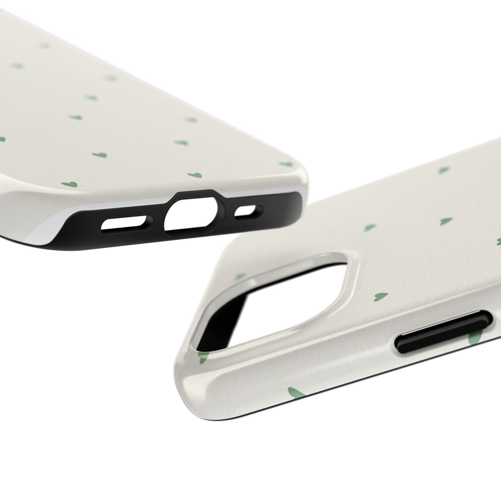 Minimal Green Heart Tough Phone Case — Protective Cute Patterned iPhone Case