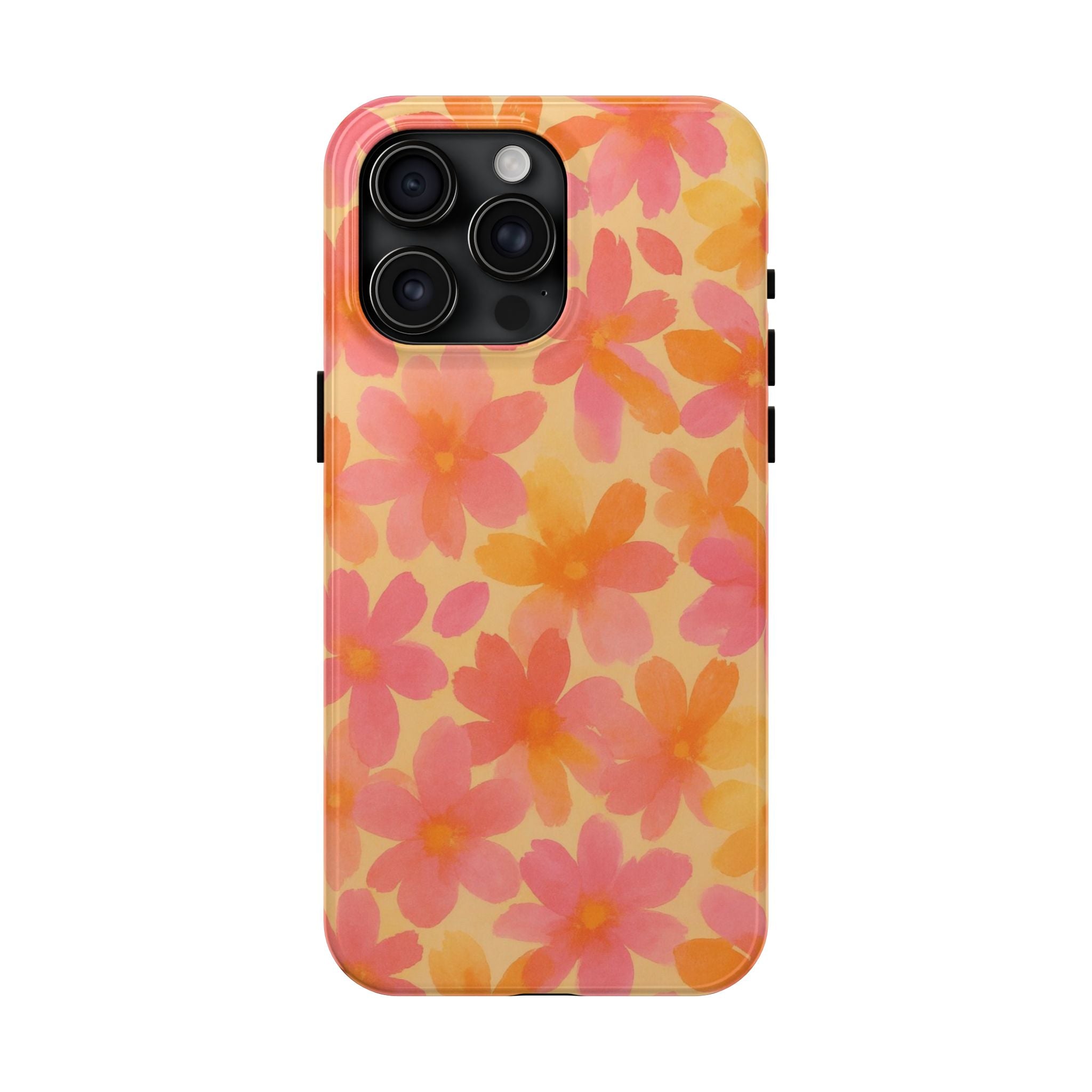 Floral Watercolor Tough Phone Case — Pink & Orange Bloom Protective Cover