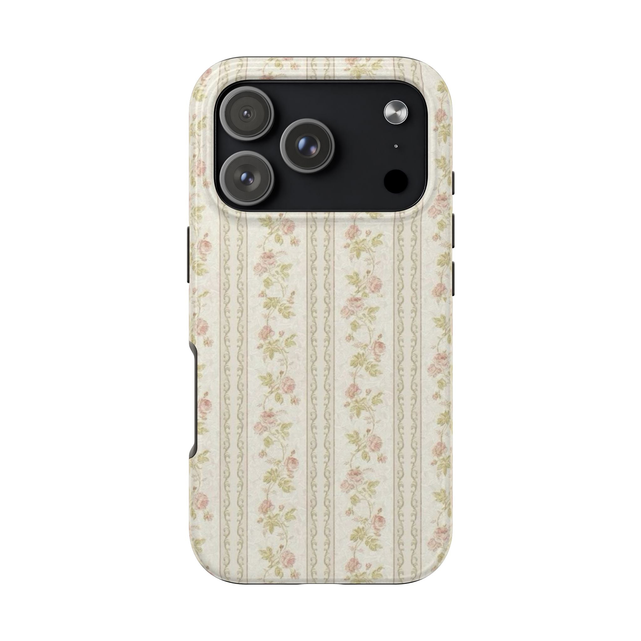 Vintage Floral Stripe Tough Phone Case — Shabby Chic Rose Protection