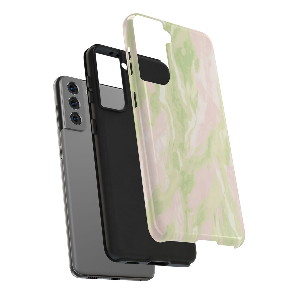 Pastel Marble Tough Phone Case — Pink & Sage Protective Phone Cover