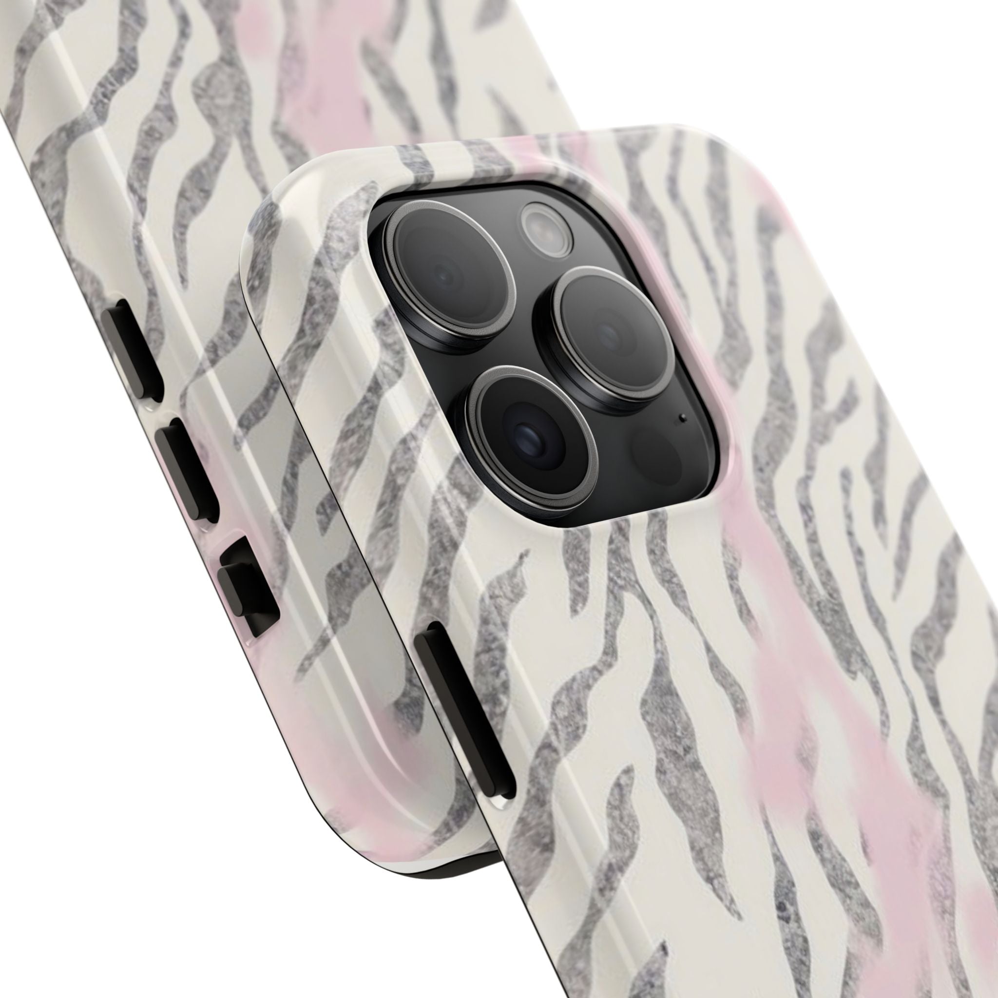 Zebra Blush Tough Phone Case — Pink Marble Animal Print Protective Cover
