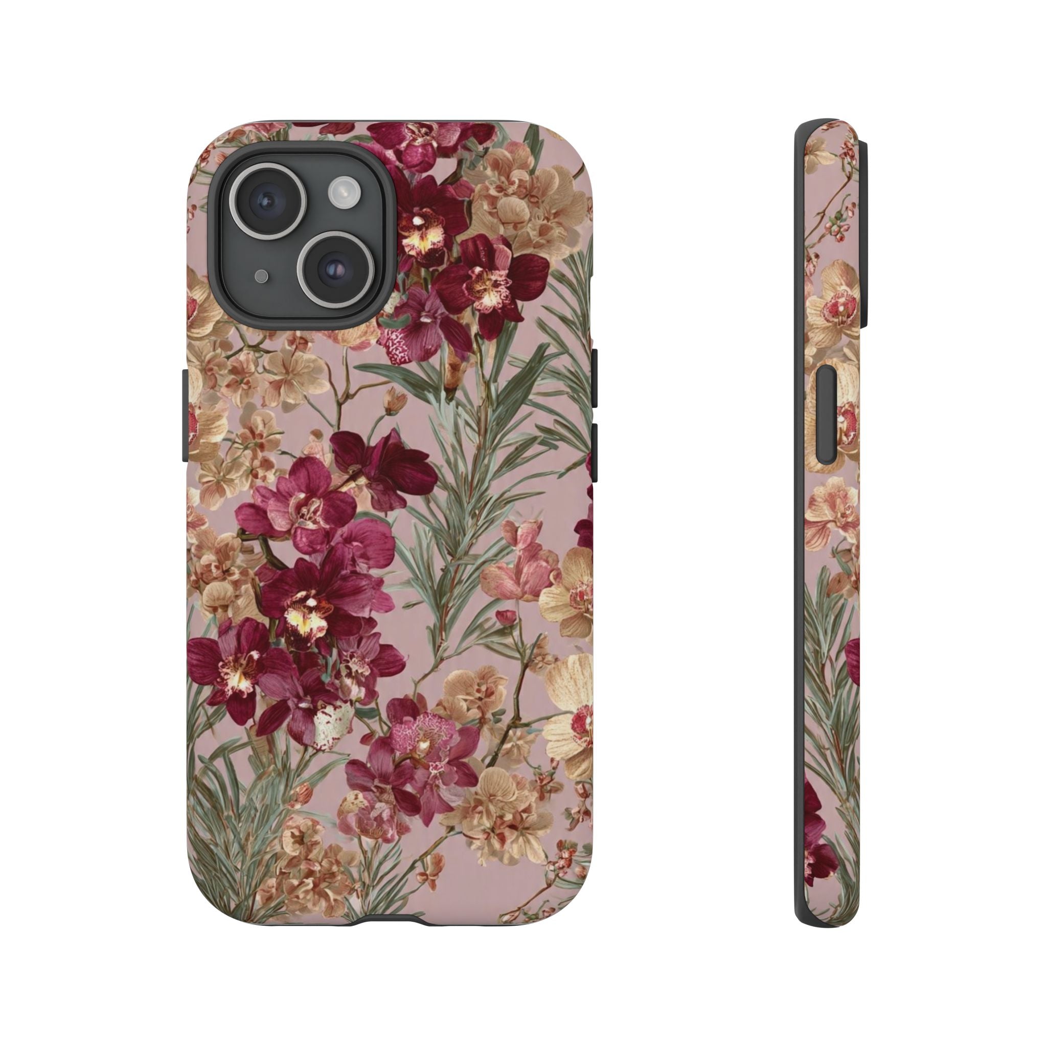 Floral Orchid Tough Phone Case — Vintage Pink Burgundy Protection