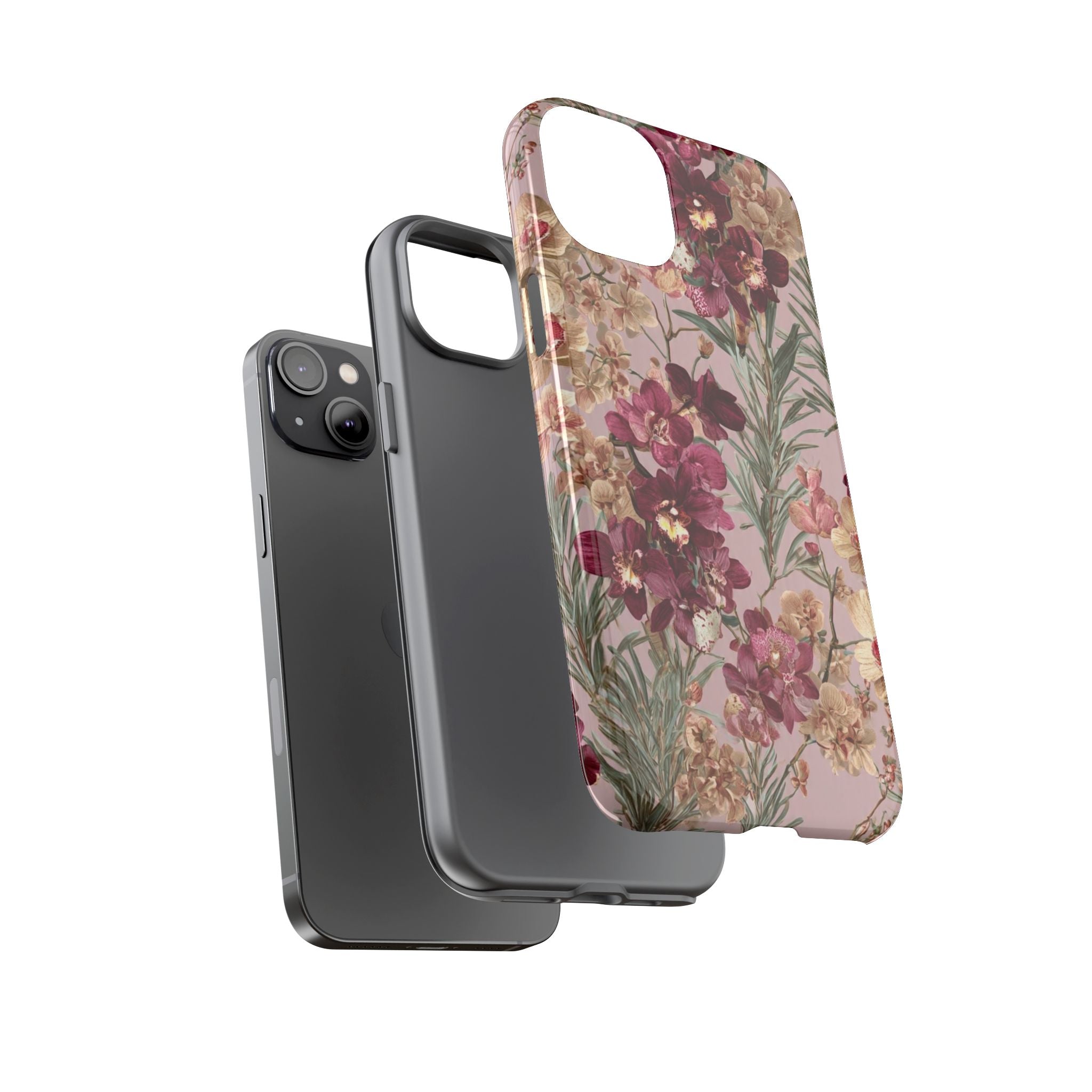 Floral Orchid Tough Phone Case — Vintage Pink Burgundy Protection