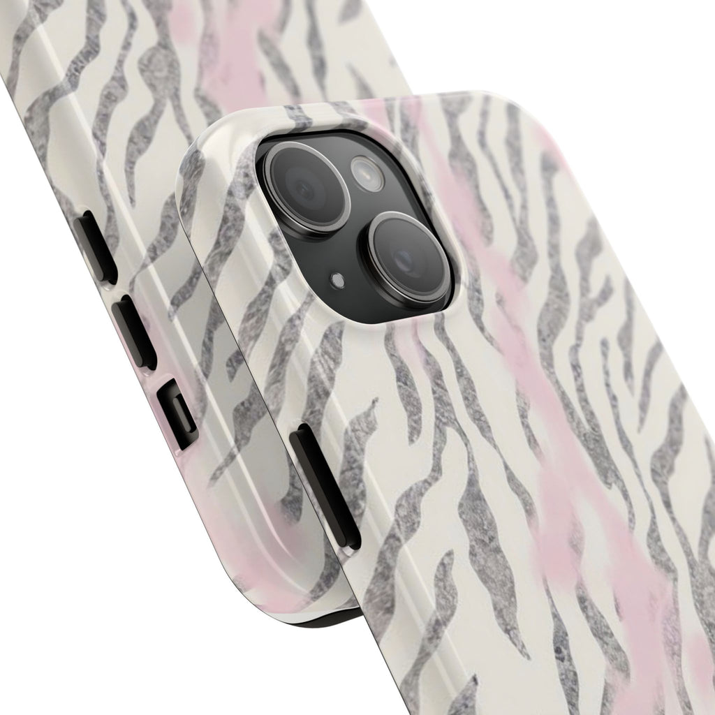 Zebra Blush Tough Phone Case — Pink Marble Animal Print Protective Cover