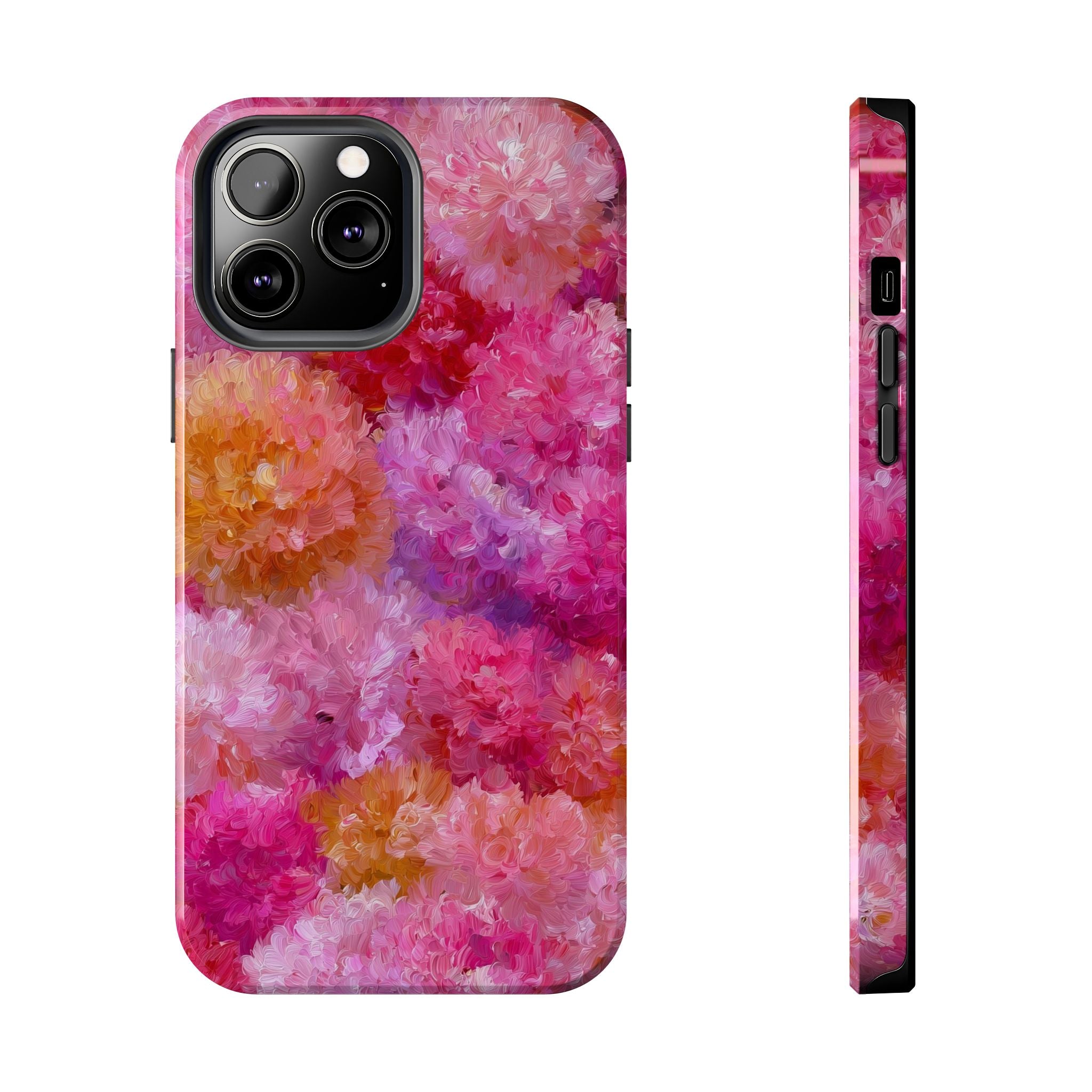 Floral Burst Tough Phone Case — Pink Watercolor Peony Protective Cover