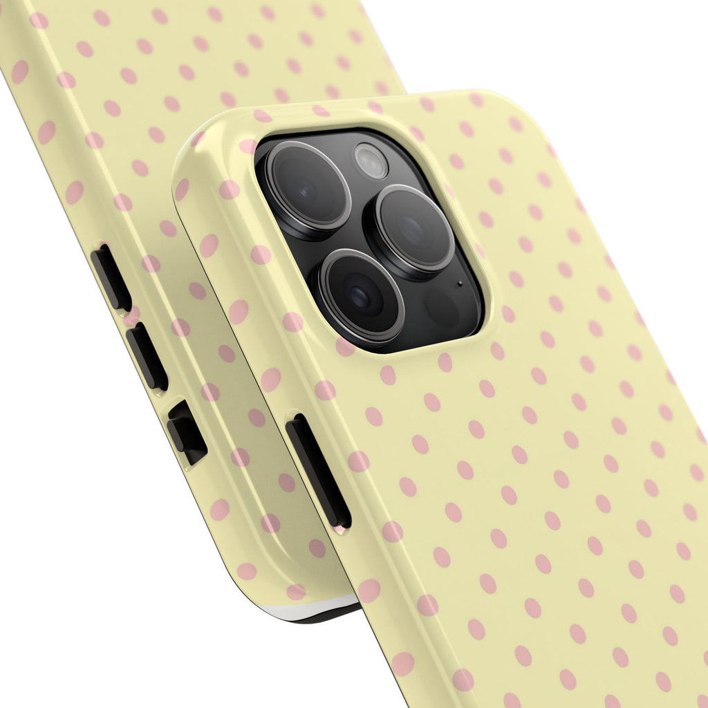 Pink Polka Dot Tough Phone Case — Pastel Yellow Protective iPhone Cover