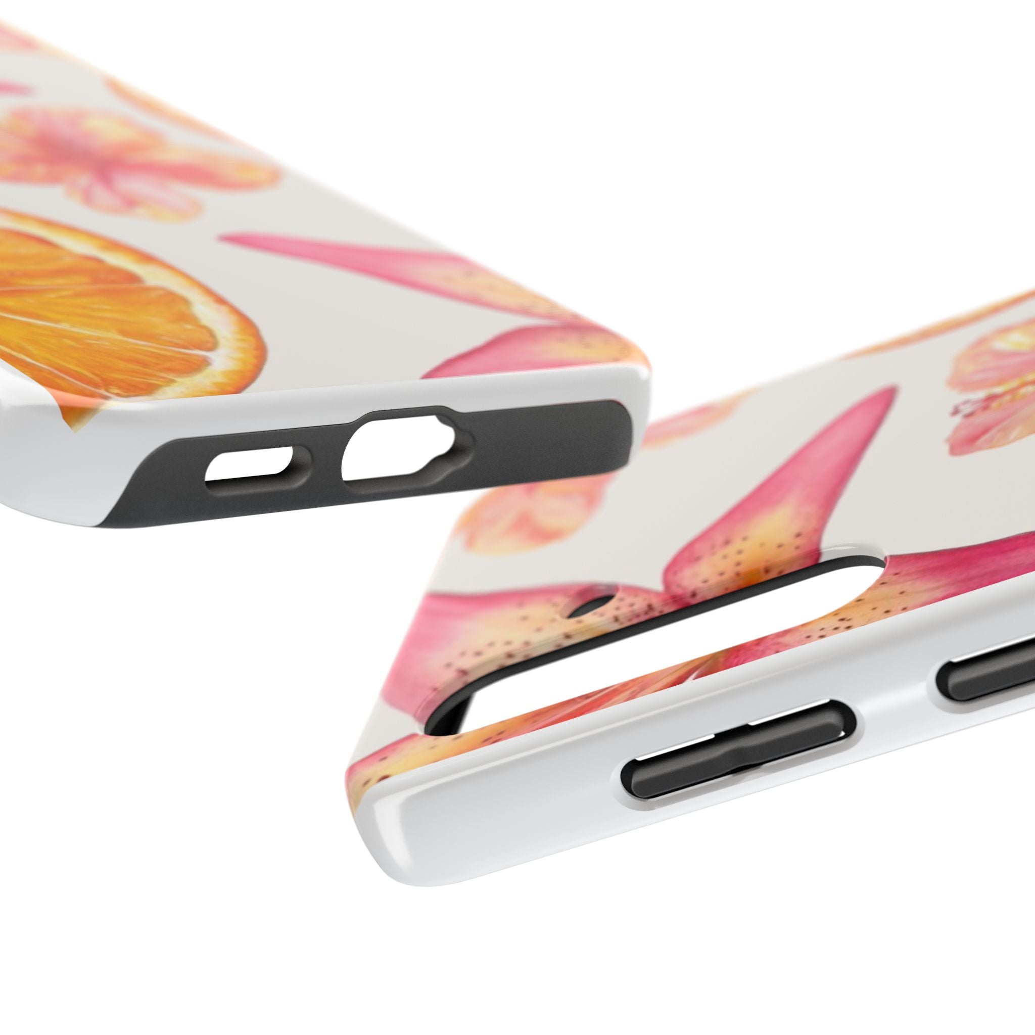 Tough Phone Case — Tropical Citrus & Pink Hibiscus Design