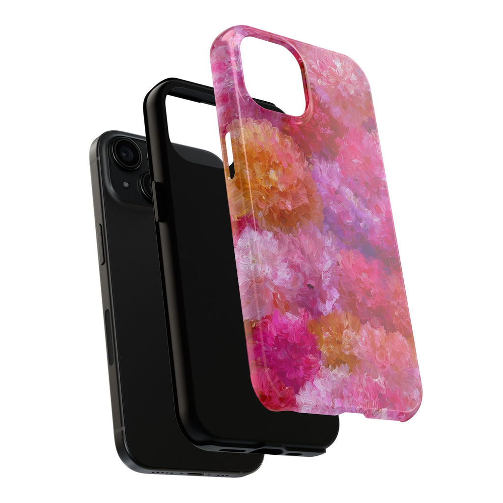 Floral Burst Tough Phone Case — Pink Watercolor Peony Protective Cover