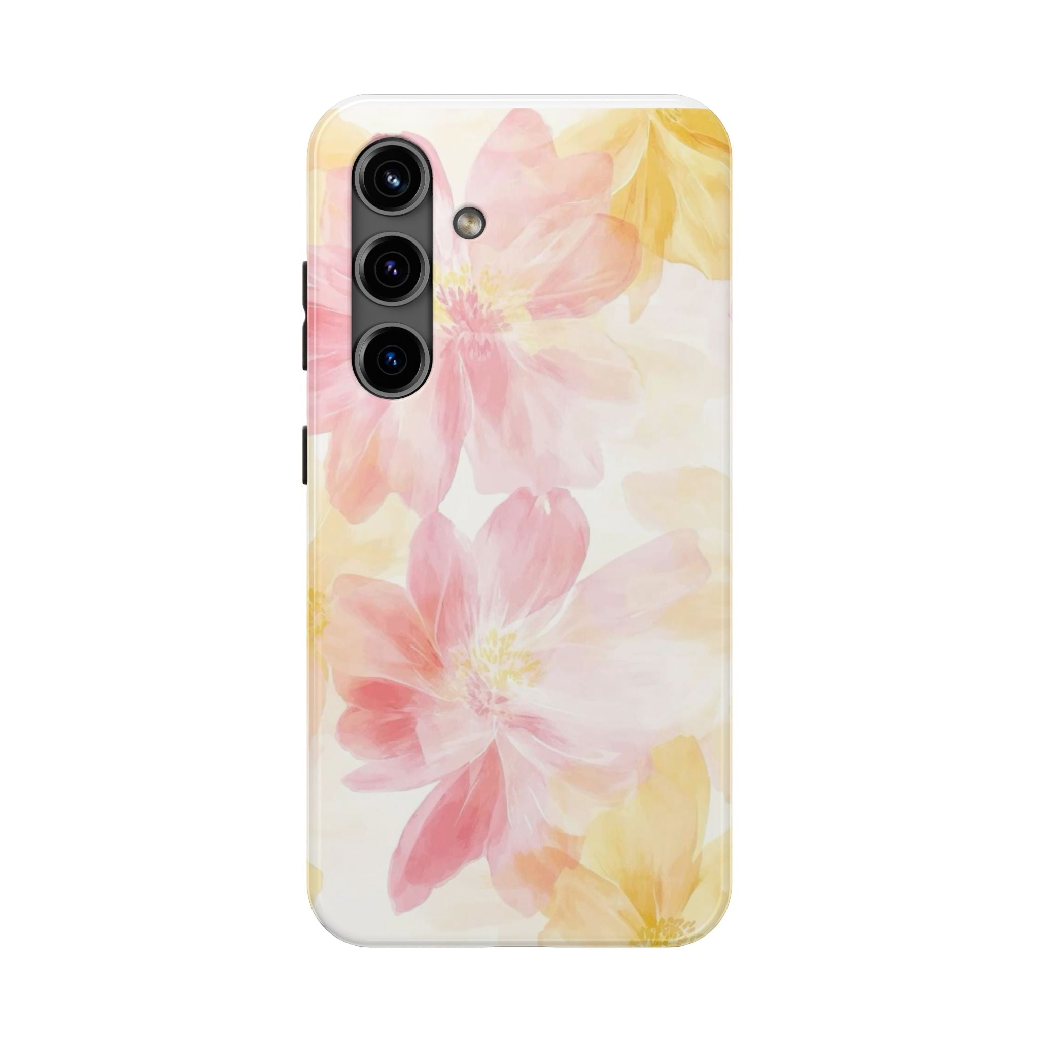 Floral Watercolor Tough Phone Case — Pink & Yellow Bloom Protective Cover