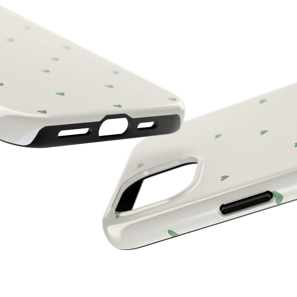 Minimal Green Heart Tough Phone Case — Protective Cute Patterned iPhone Case
