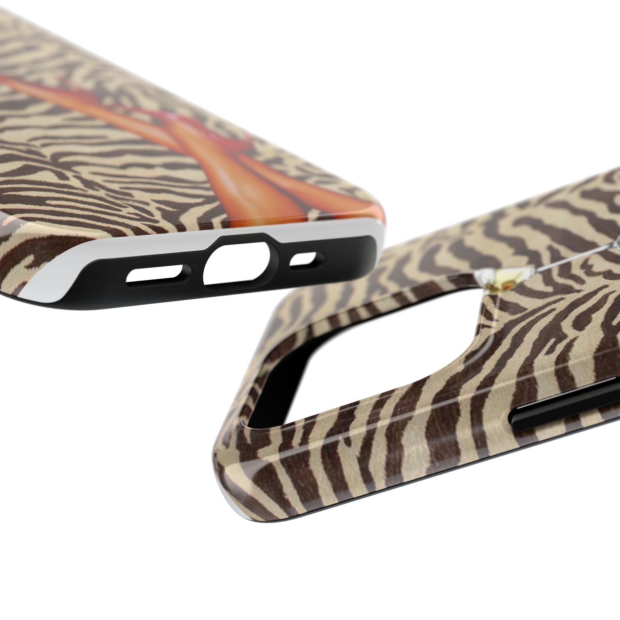 Zebra Glam Tough Phone Case — Martini & Red Heels Retro Style