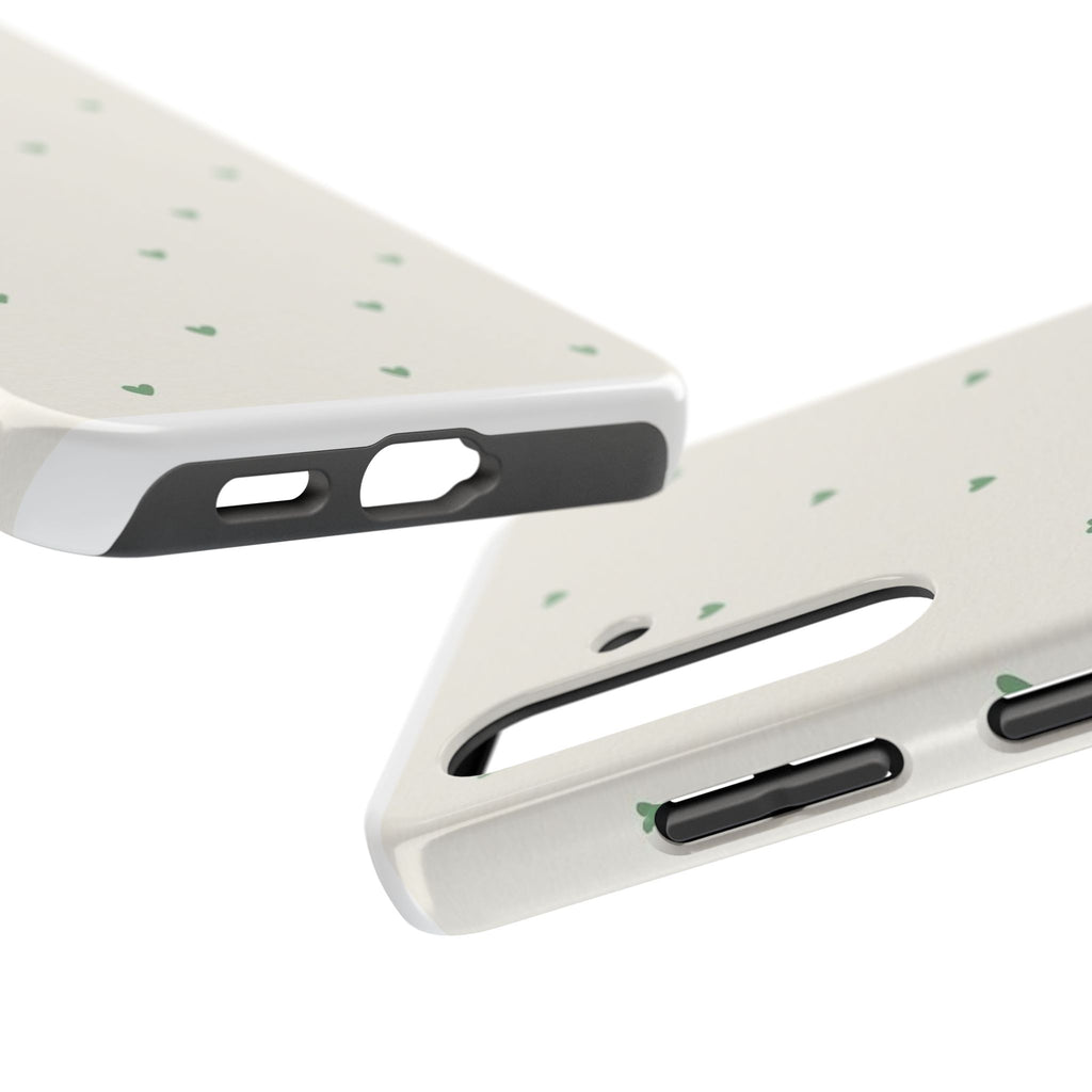Minimal Green Heart Tough Phone Case — Protective Cute Patterned iPhone Case