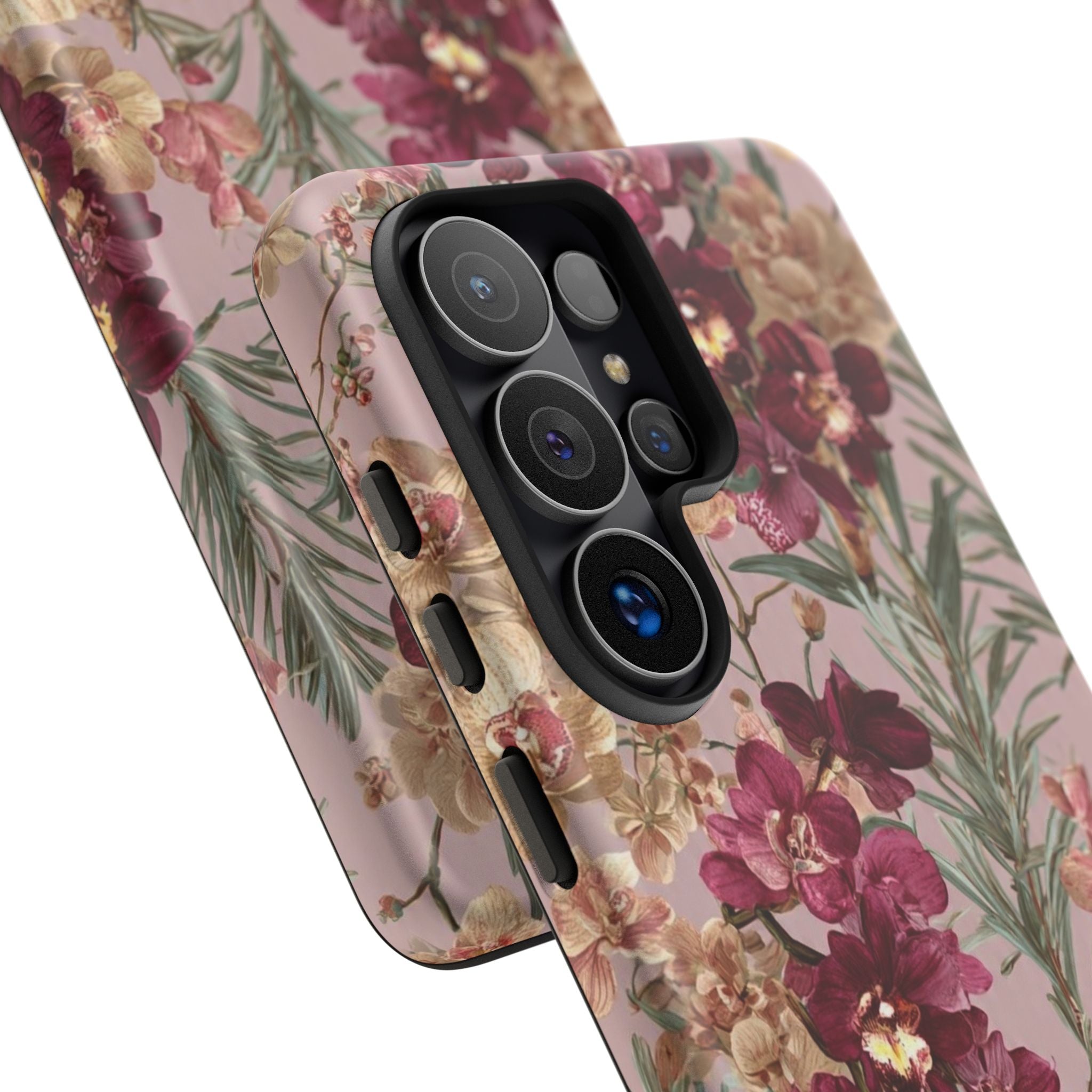 Floral Orchid Tough Phone Case — Vintage Pink Burgundy Protection