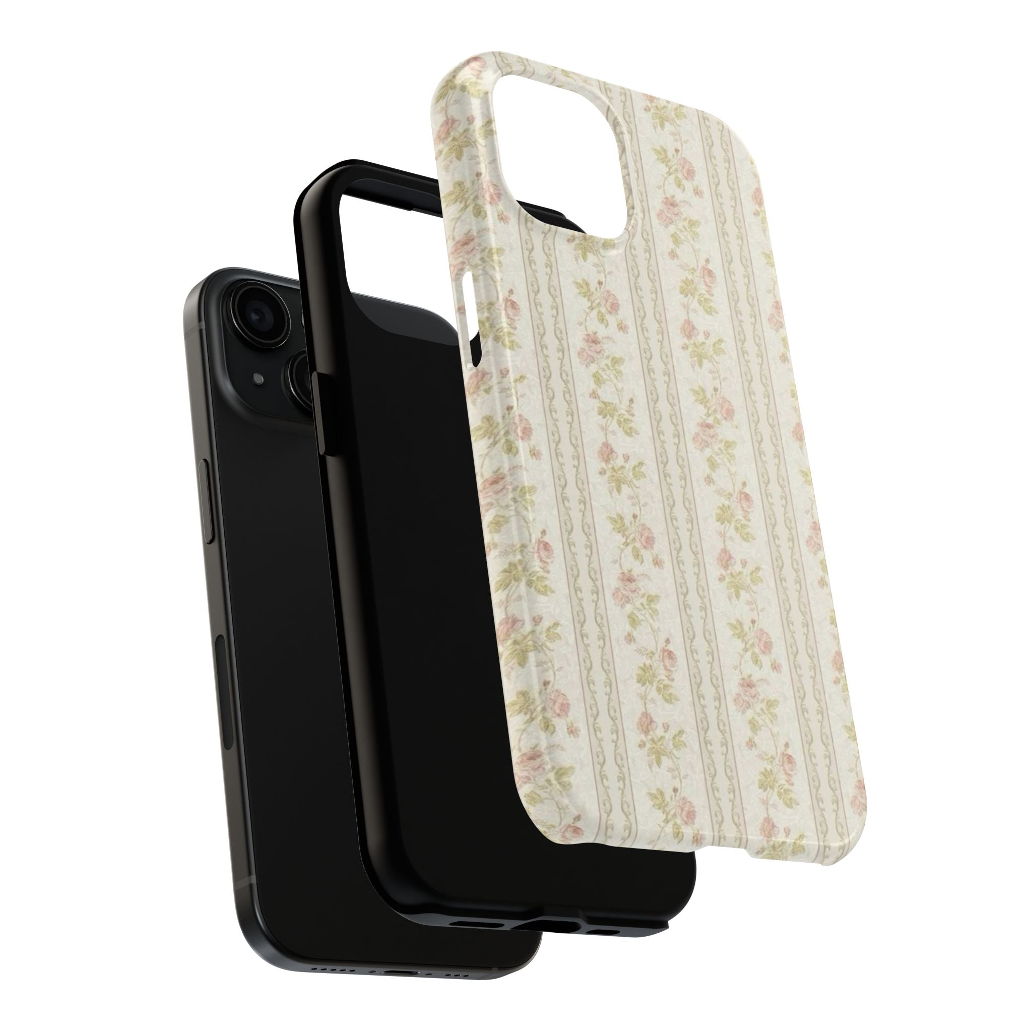 Vintage Floral Stripe Tough Phone Case — Shabby Chic Rose Protection