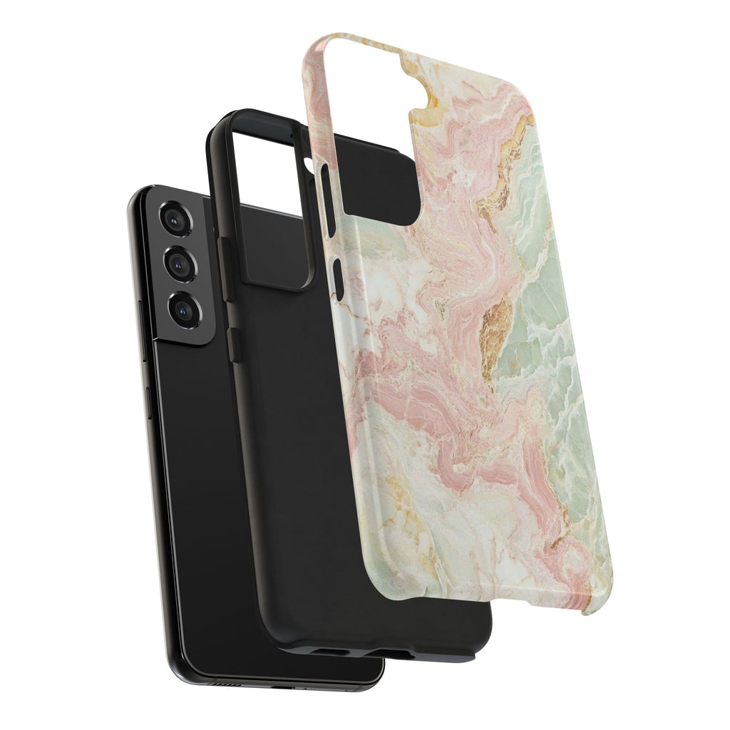 Pastel Marble Tough Phone Case – Protective iPhone Cover with Pink & Mint Swirl