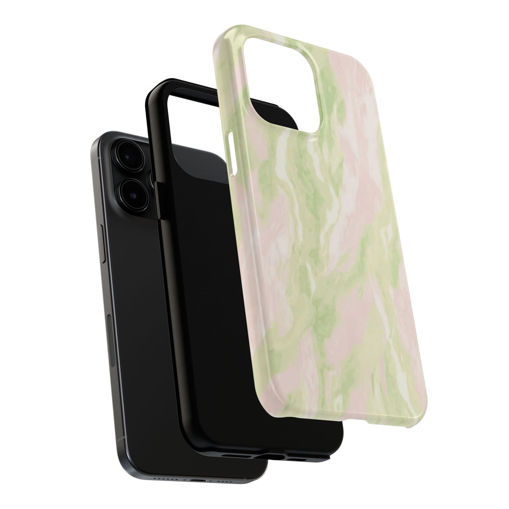 Pastel Marble Tough Phone Case — Pink & Sage Protective Phone Cover