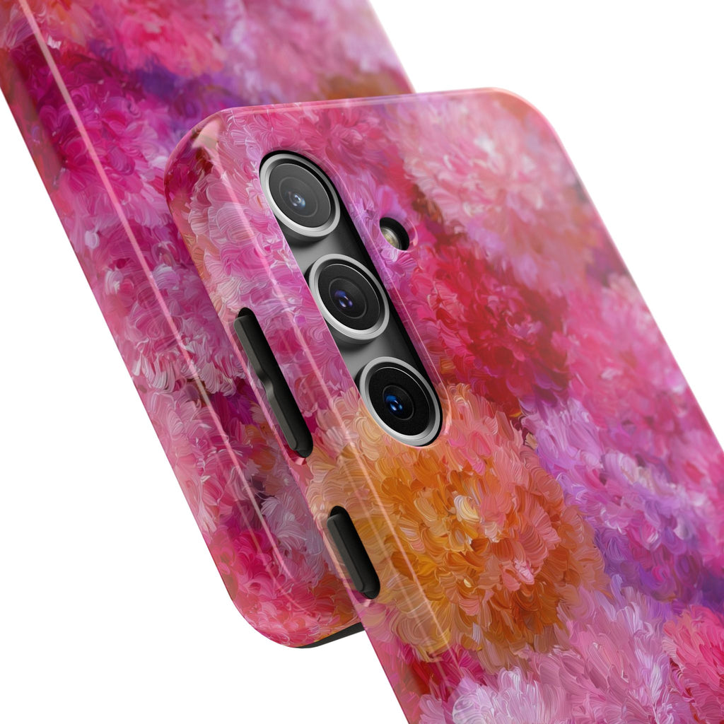 Floral Burst Tough Phone Case — Pink Watercolor Peony Protective Cover