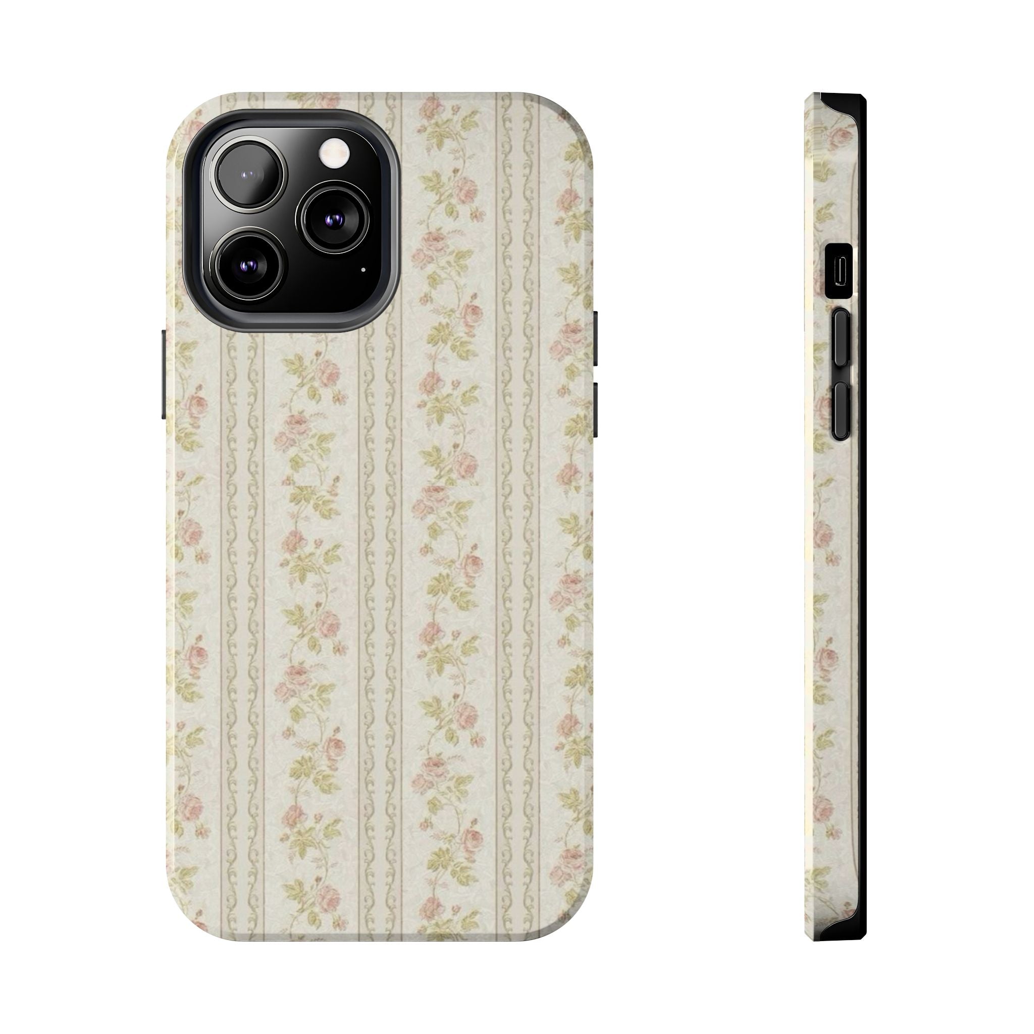 Vintage Floral Stripe Tough Phone Case — Shabby Chic Rose Protection