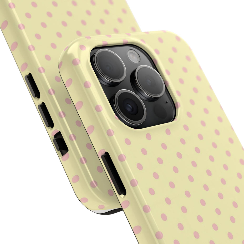 Pink Polka Dot Tough Phone Case — Pastel Yellow Protective iPhone Cover