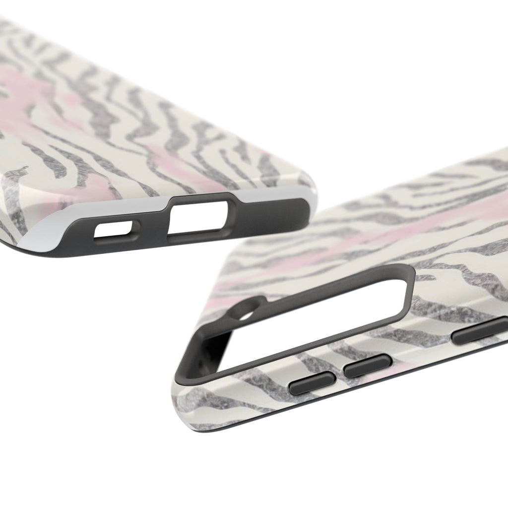 Zebra Blush Tough Phone Case — Pink Marble Animal Print Protective Cover