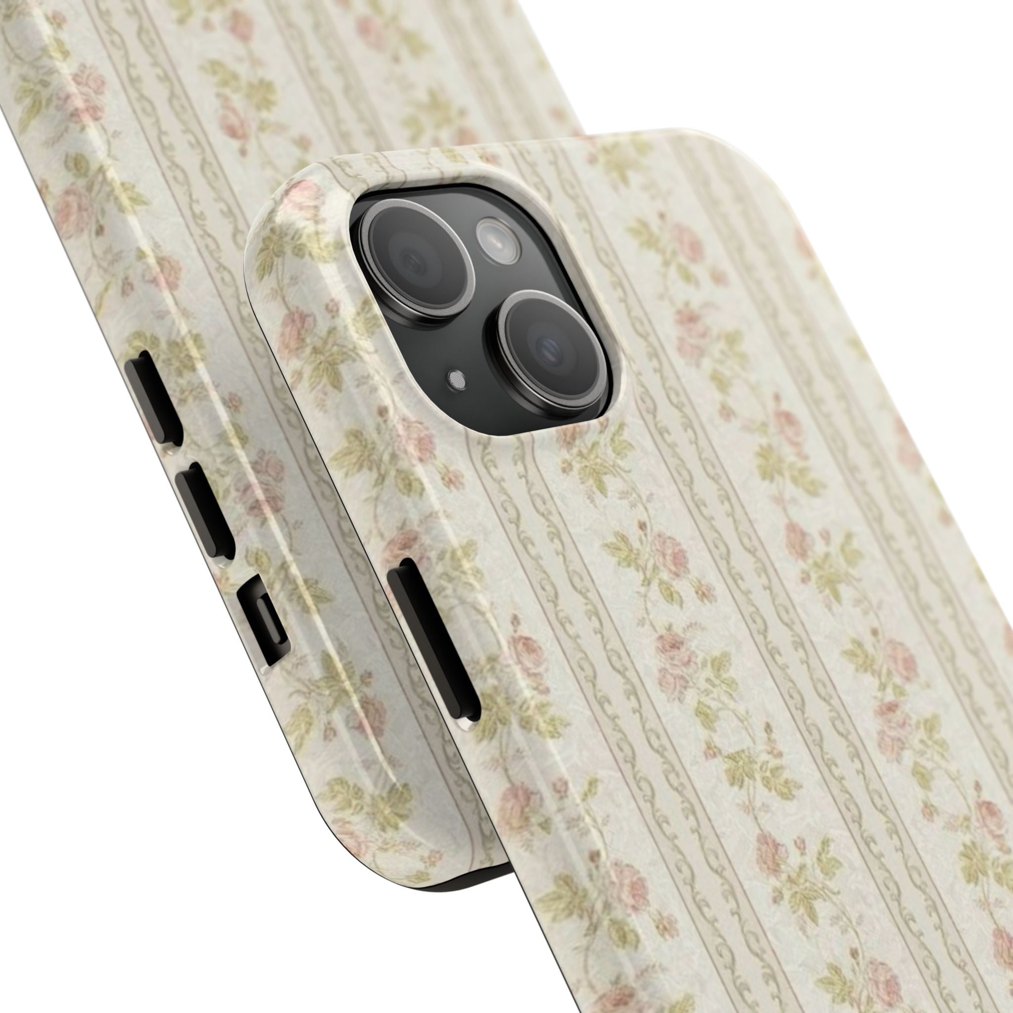 Vintage Floral Stripe Tough Phone Case — Shabby Chic Rose Protection