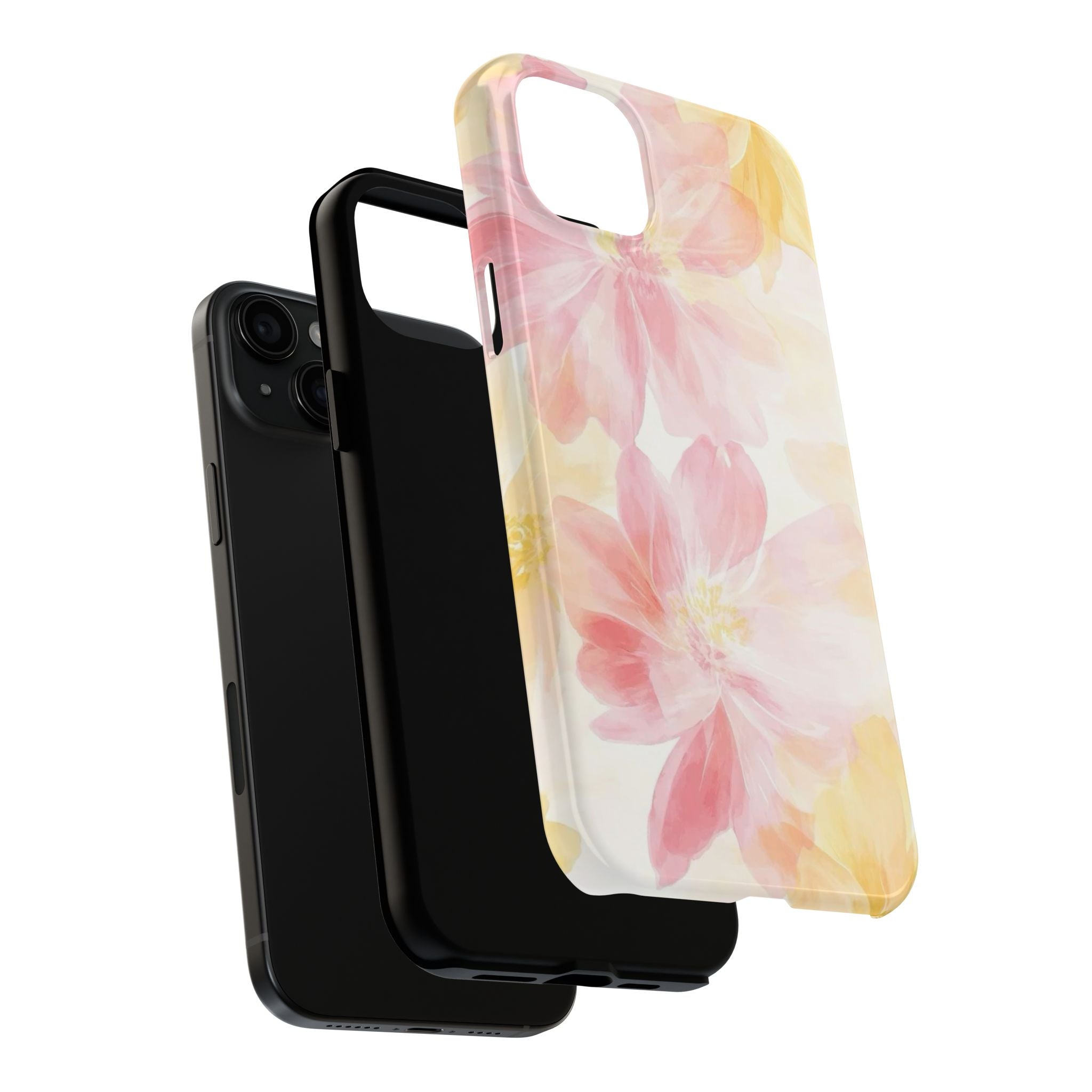 Floral Watercolor Tough Phone Case — Pink & Yellow Bloom Protective Cover