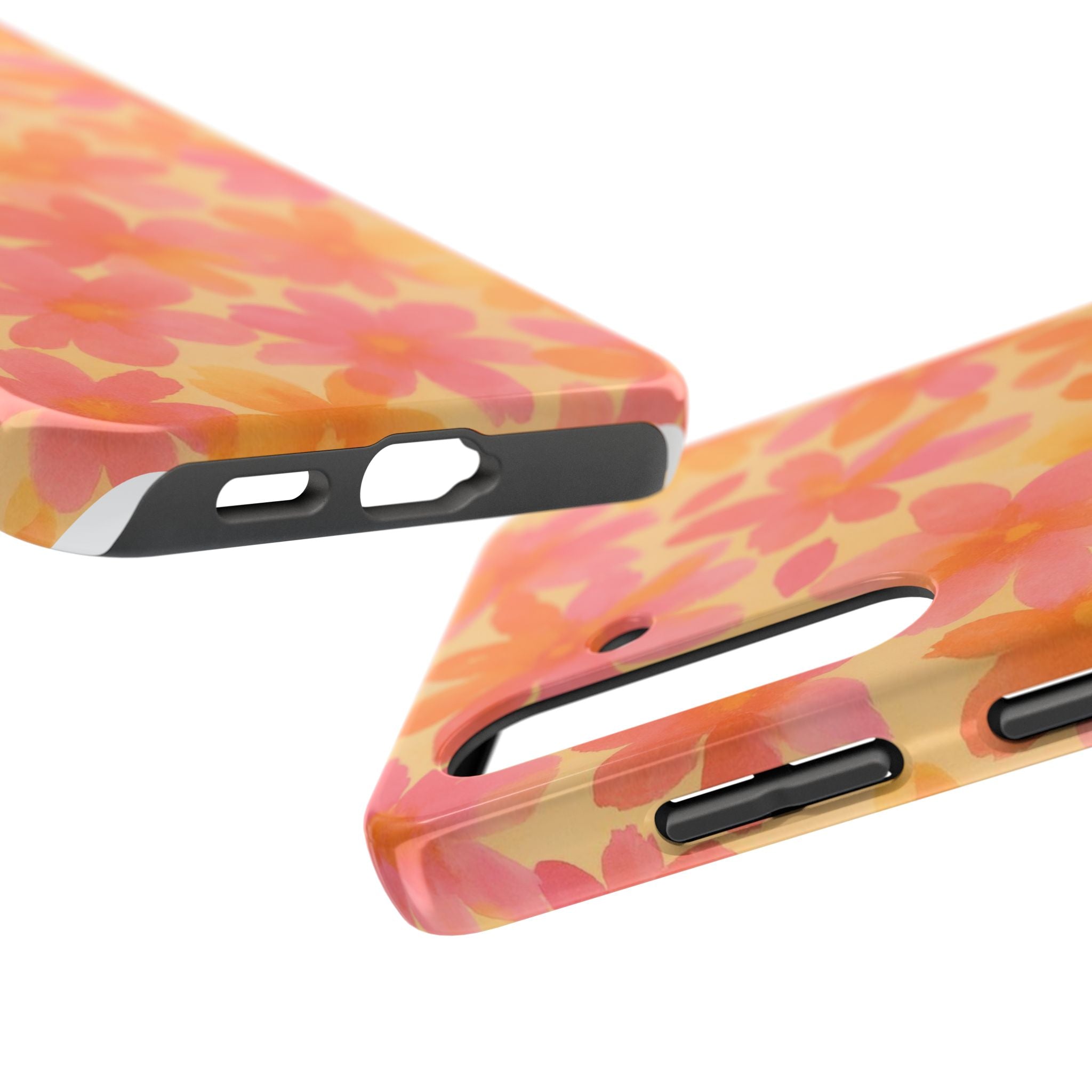 Floral Watercolor Tough Phone Case — Pink & Orange Bloom Protective Cover